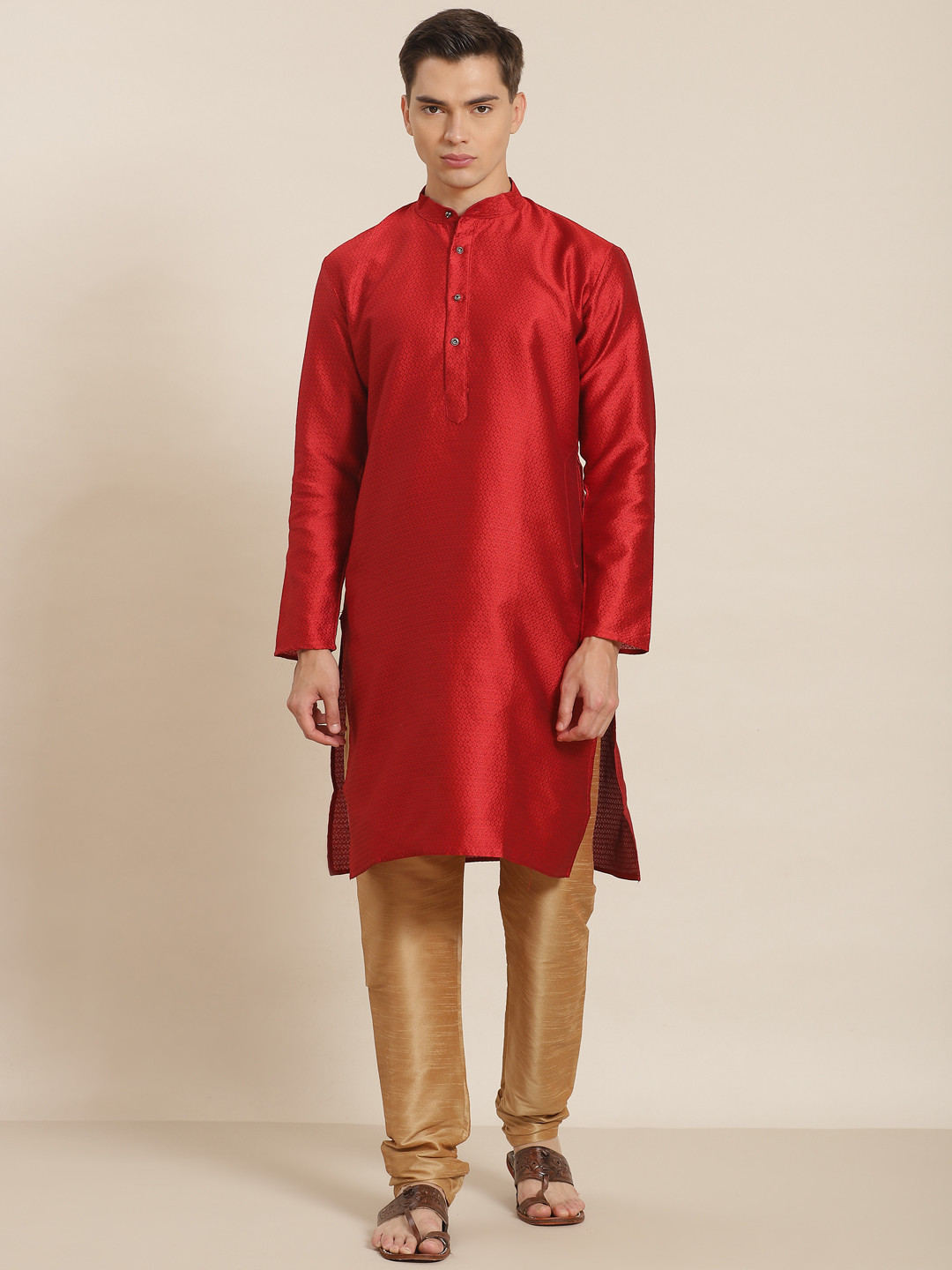 

SOJANYA Men Red Woven Design Kurta