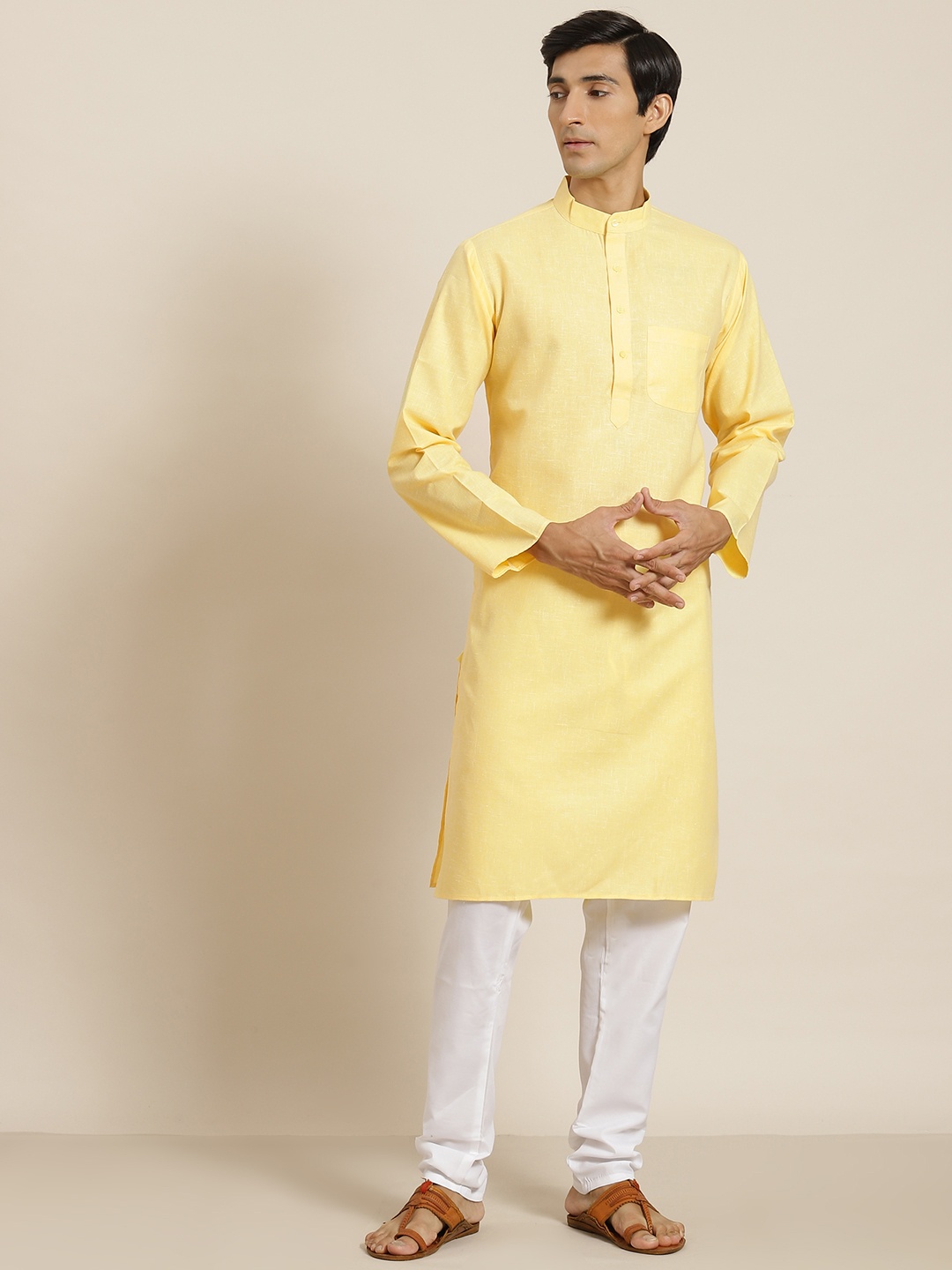 

SOJANYA Men Yellow Regular Kurta with Pyjamas