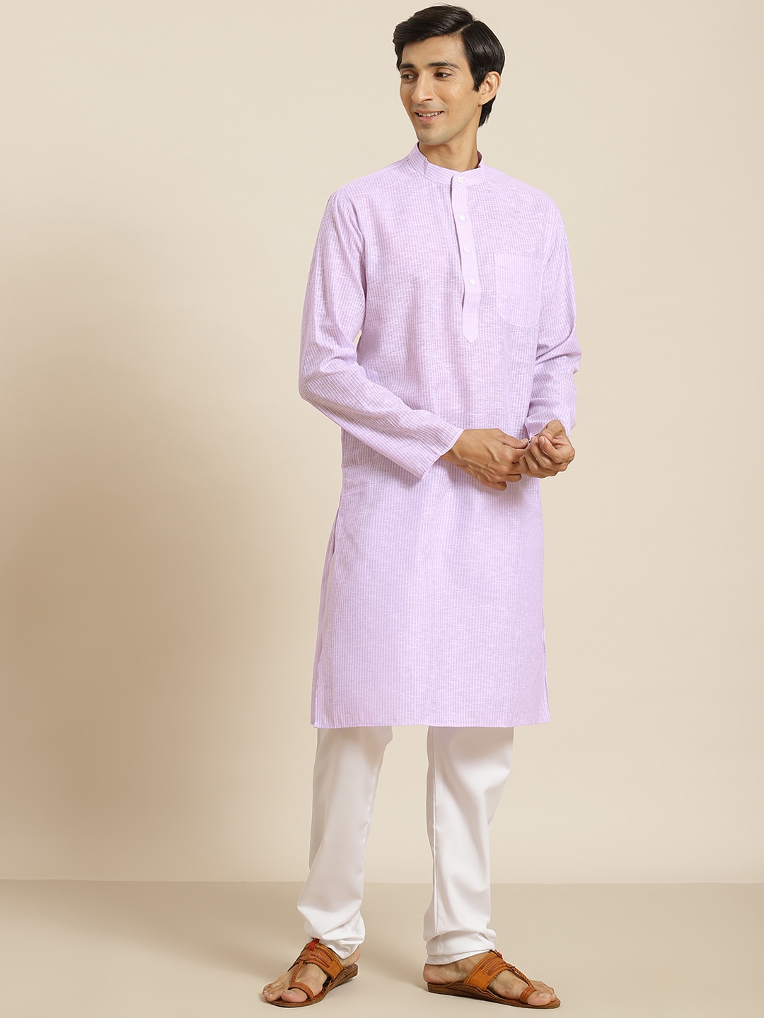 

SOJANYA Men Purple & Off White Striped Kurta