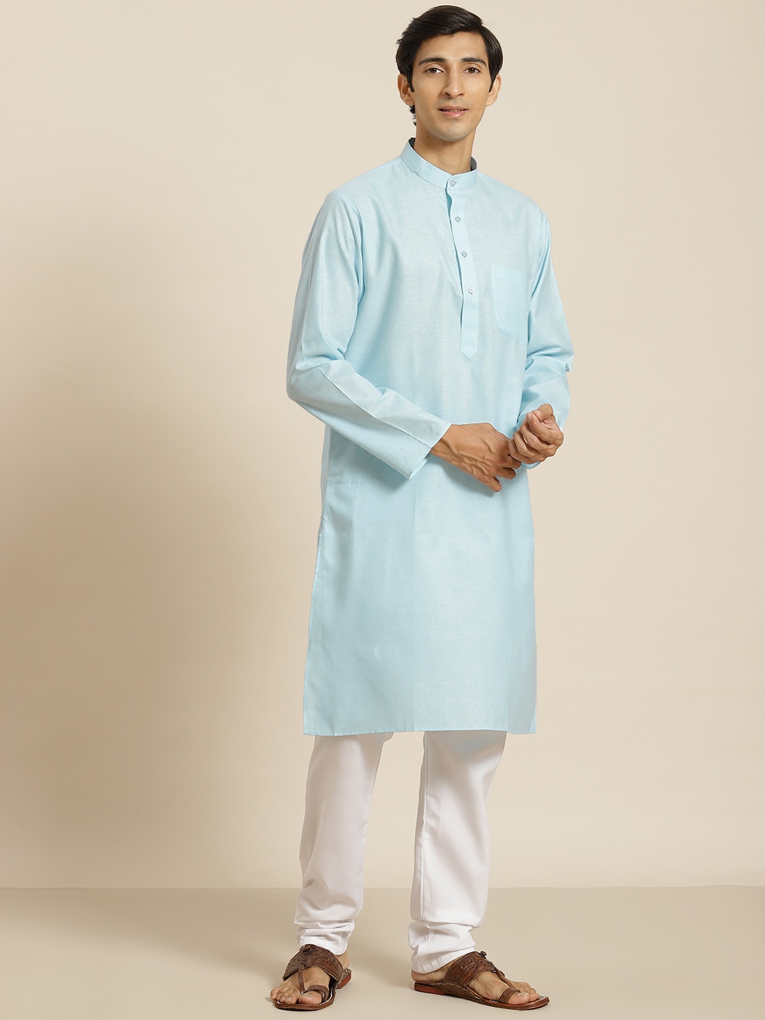 

SOJANYA Men Blue Regular Kurta with Churidar