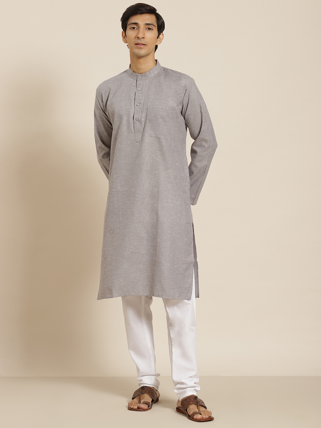 

SOJANYA Men Grey Regular Kurta with Churidar