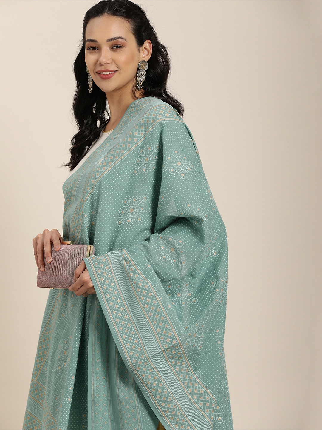 

Taavi Blue & Golden Ethnic Motifs Block Print Legacy Pure Cotton Dupatta