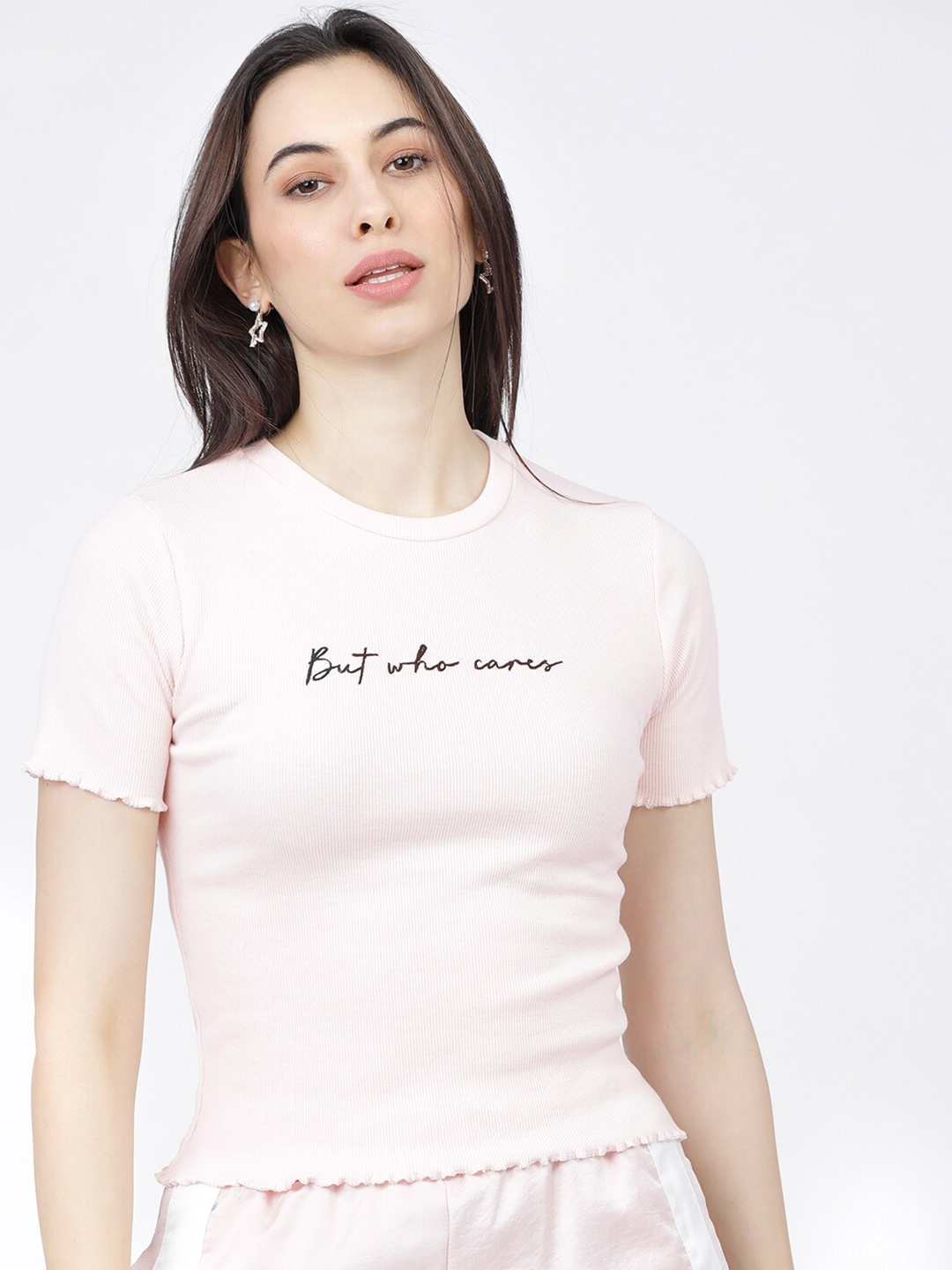 

Tokyo Talkies Women Pink Fitted Crop Top