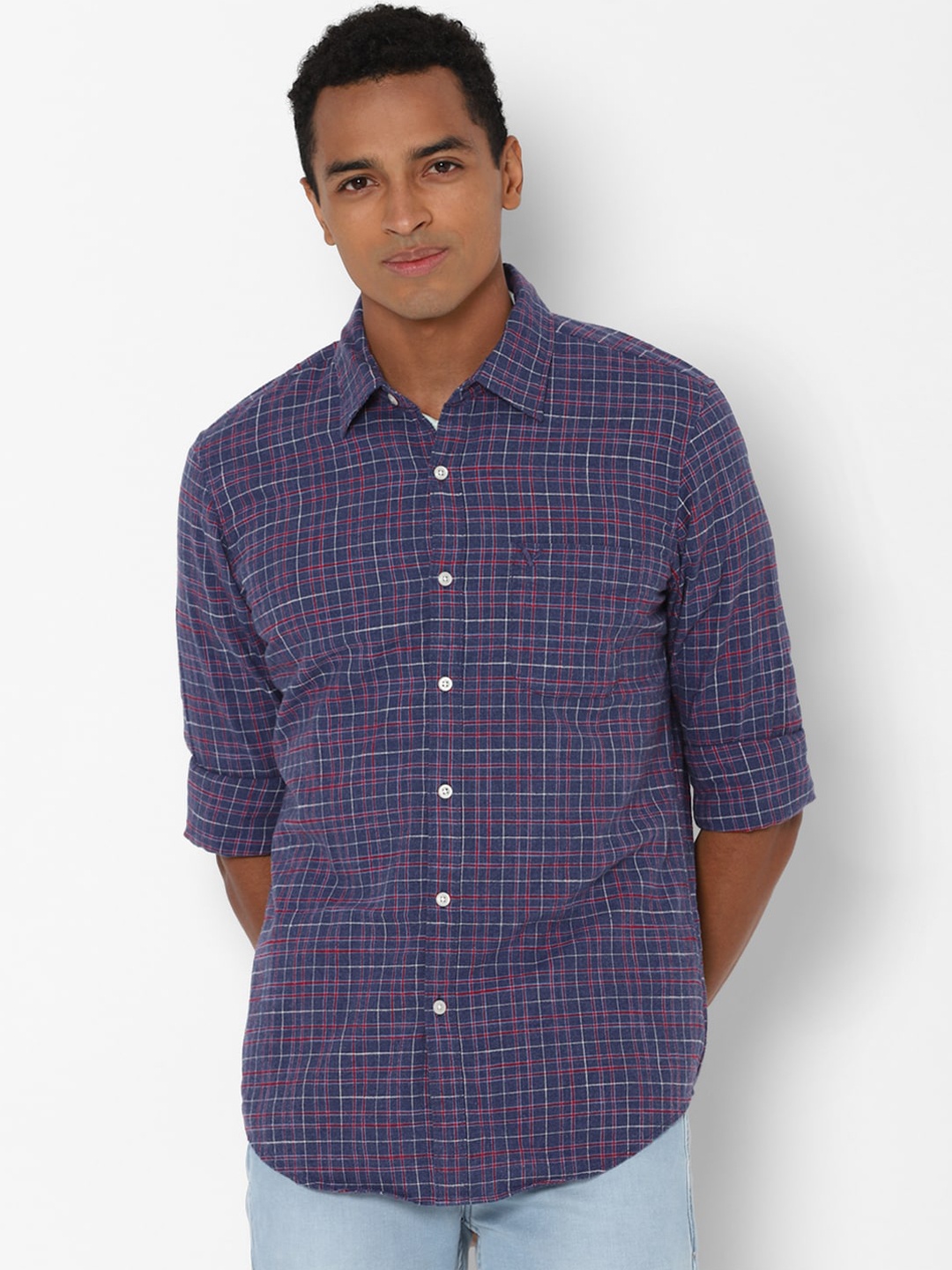 

AMERICAN EAGLE OUTFITTERS Men Blue Slim Fit Checked Casual Shirt