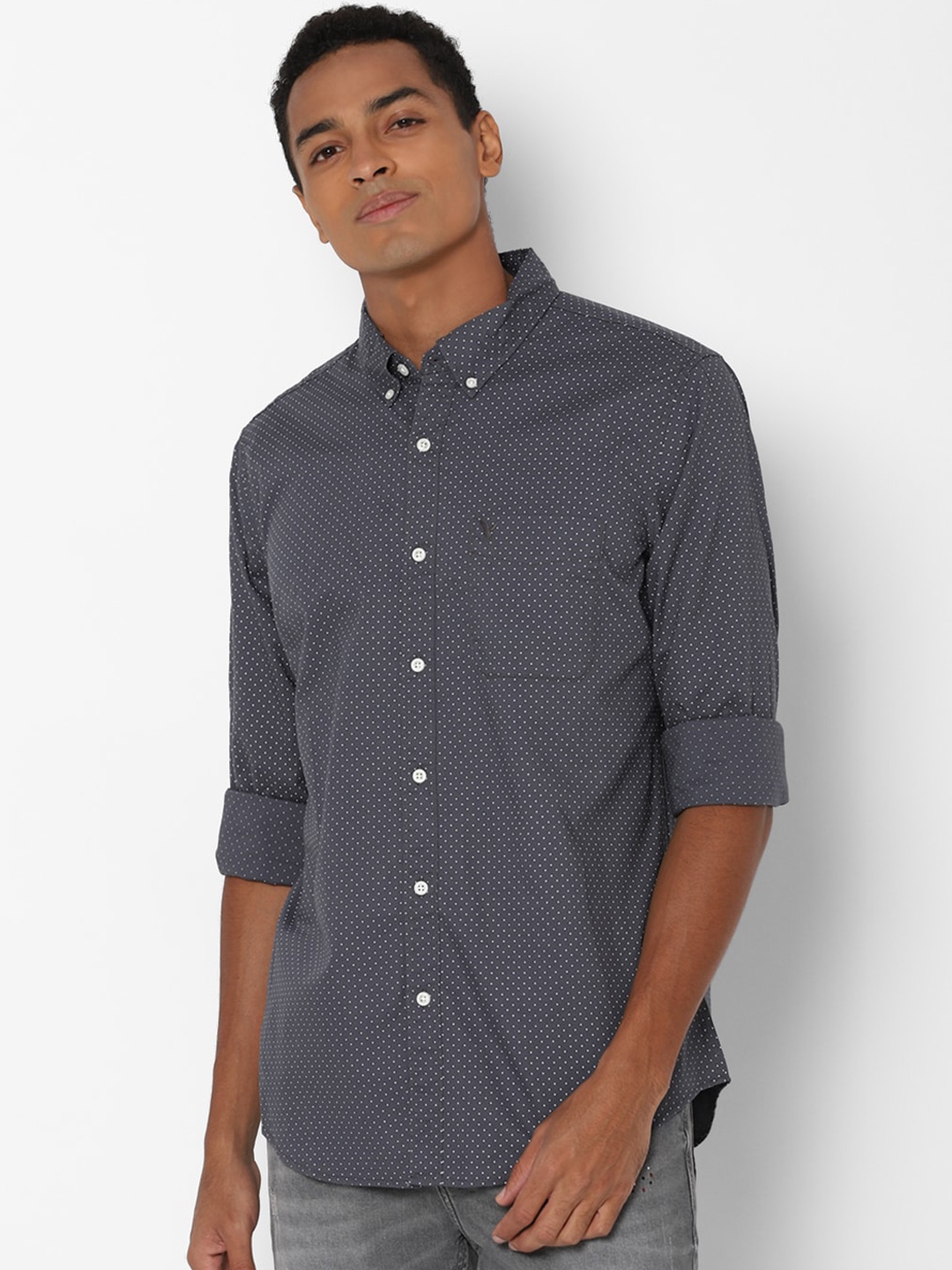 

AMERICAN EAGLE OUTFITTERS Men Grey & White Slim Fit Printed Cotton Casual Shirt