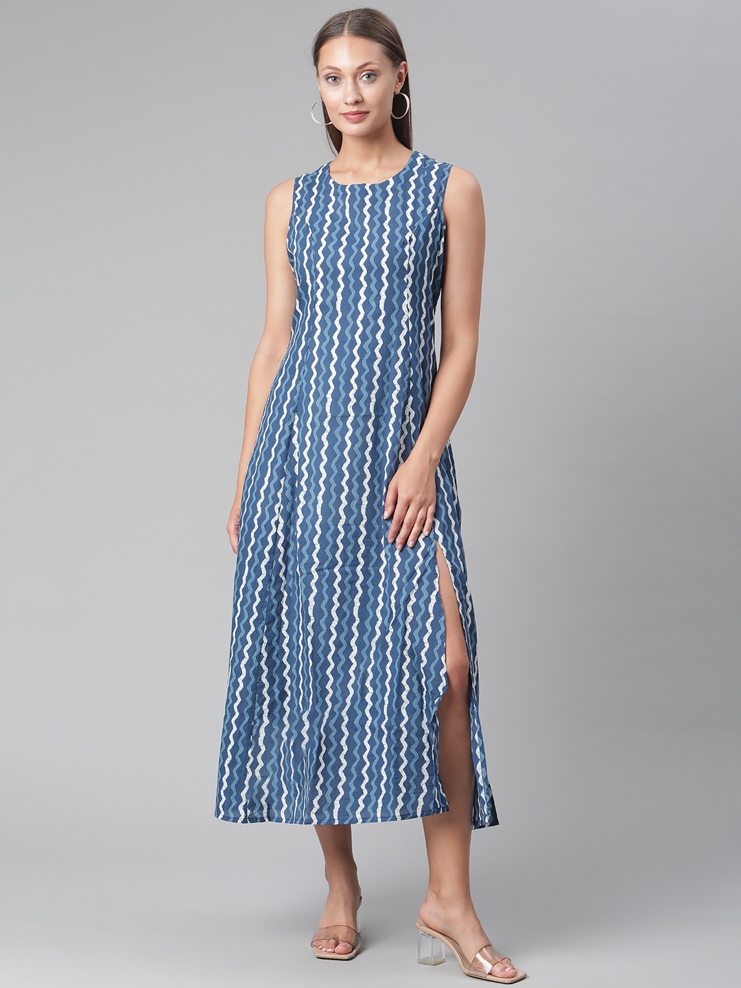 

Divena Blue & White High-Cut Maxi Dress