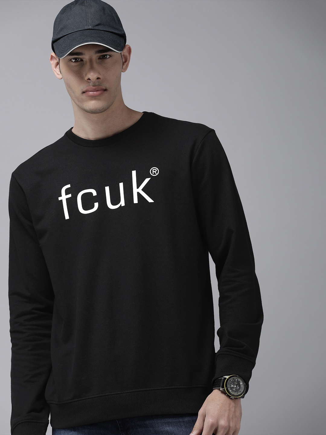 

French Connection Men Black Brand Logo Printed Sweatshirt