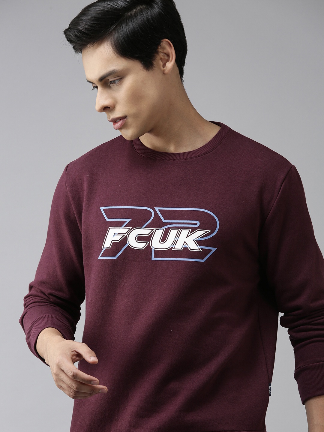 

French Connection Men Maroon Printed Sweatshirt