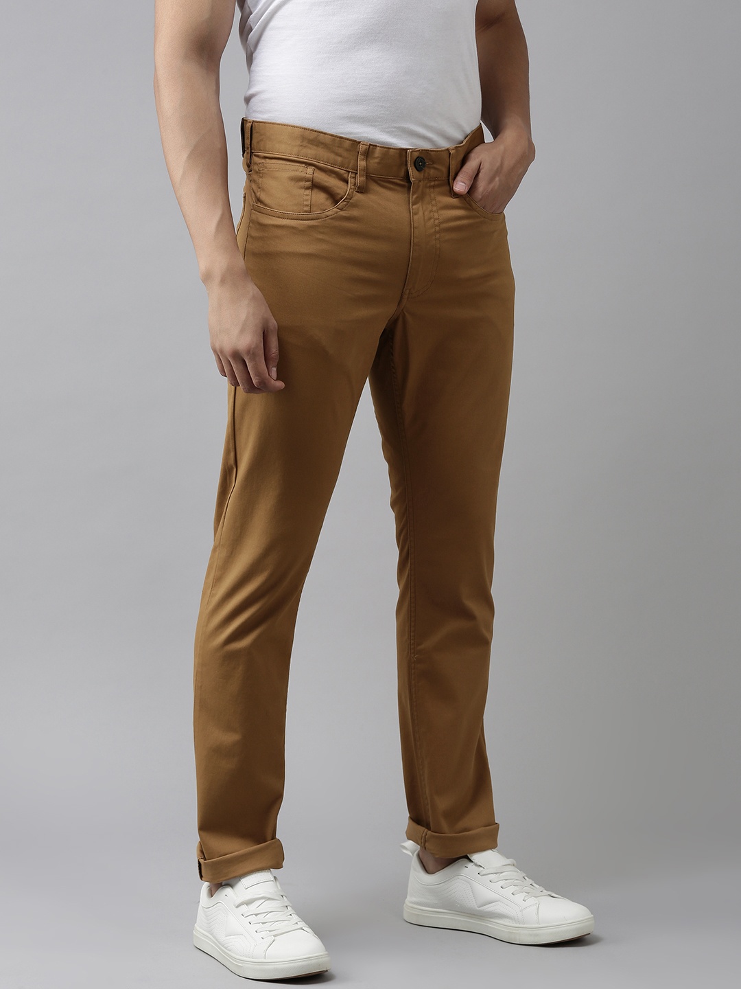 

French Connection Men Khaki Regular Fit Chinos Trousers