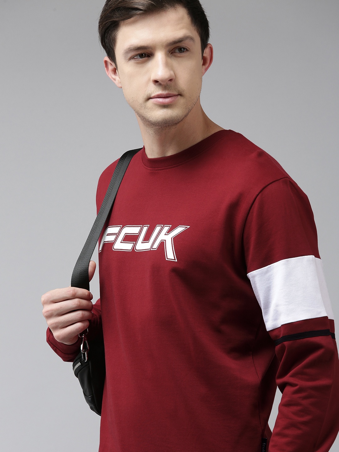 

French Connection Men Maroon Printed Sweatshirt