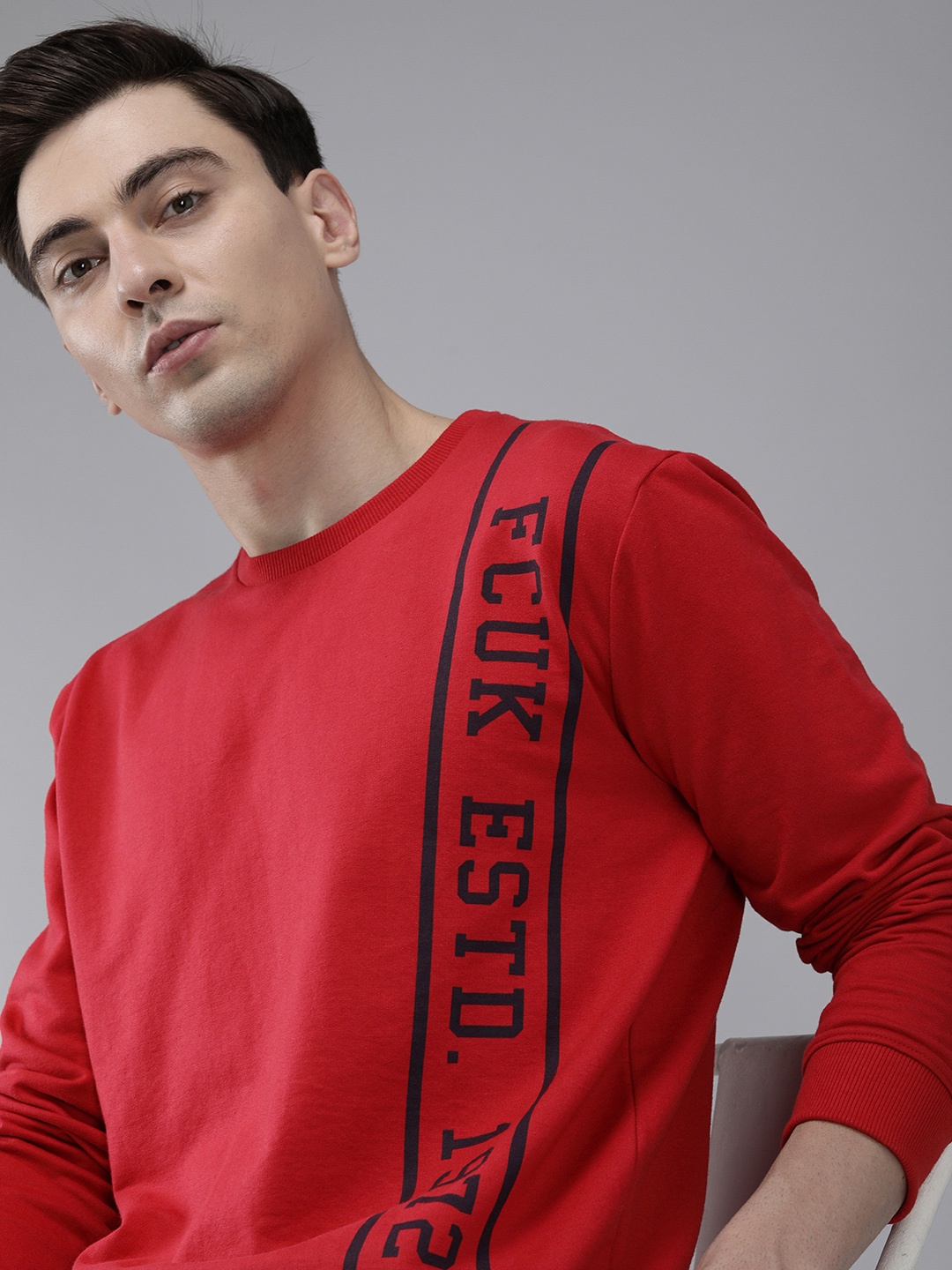 

French Connection Men Red Printed Sweatshirt