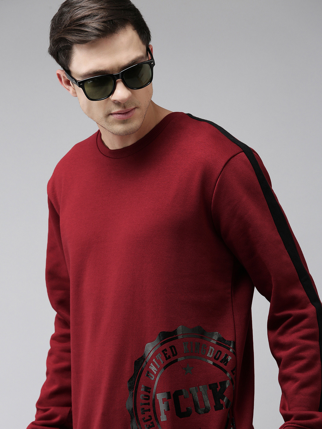 

French Connection Men Maroon Printed Sweatshirt