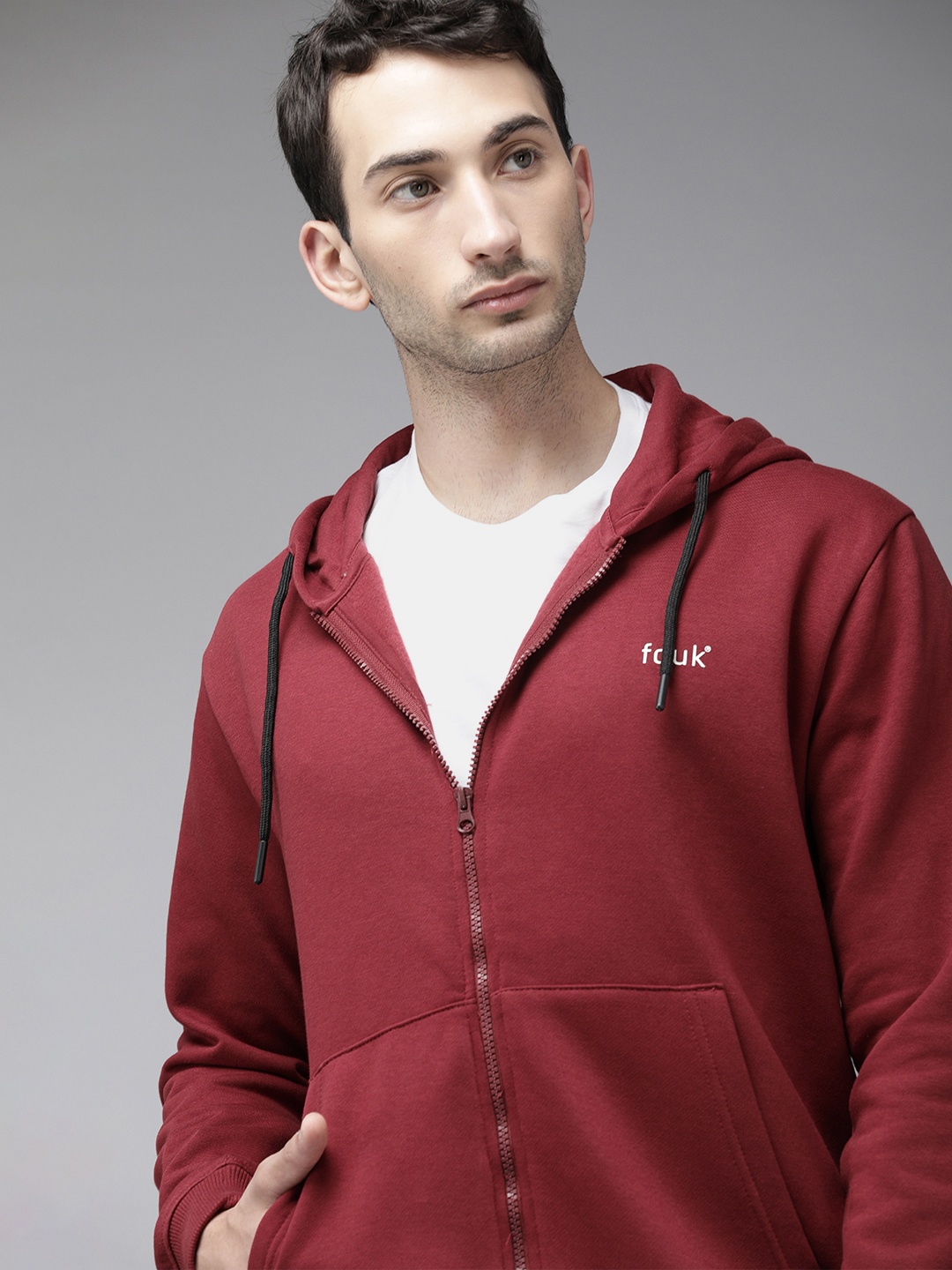 

French Connection Men Red Printed Hooded Sweatshirt