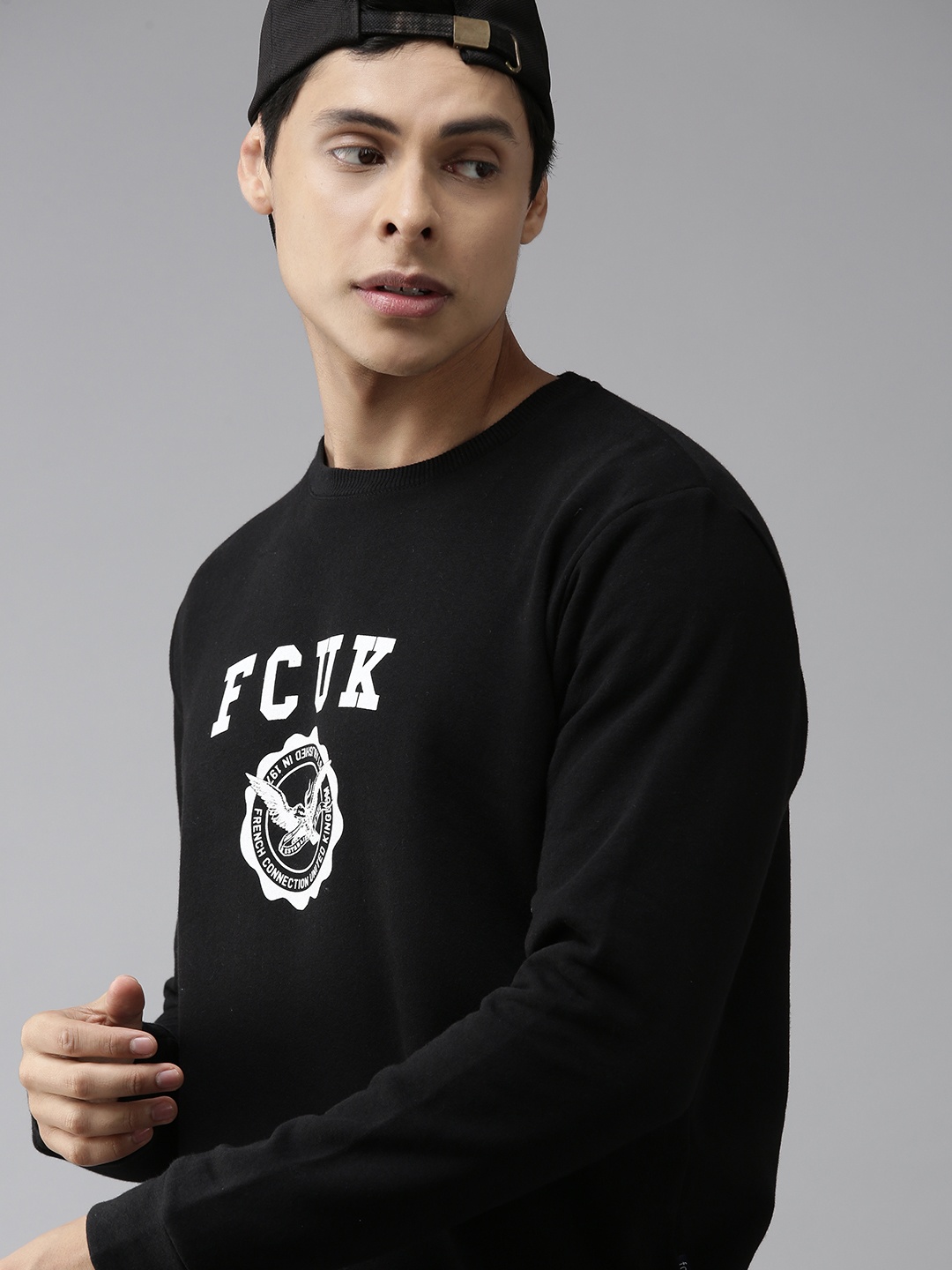 

French Connection Men Black Logo Printed Sweatshirt