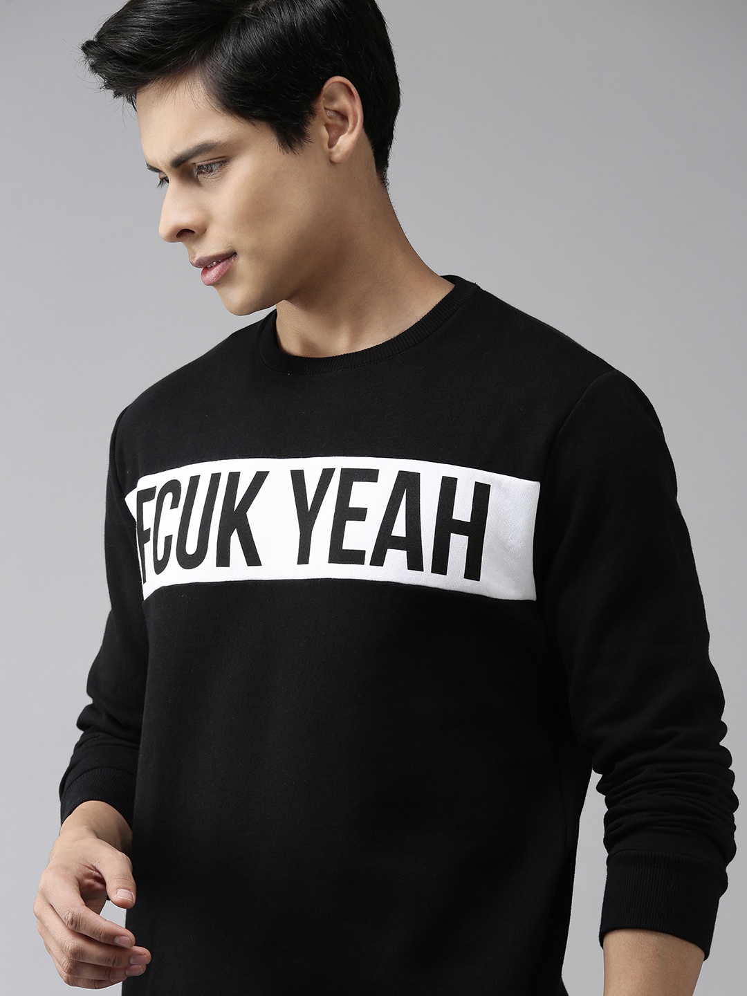 

French Connection Men Black Printed Sweatshirt