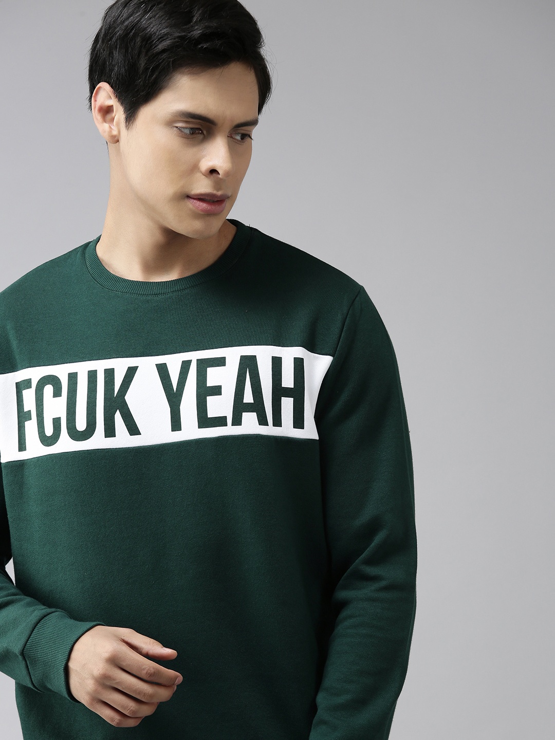 

French Connection Men Green Printed Sweatshirt