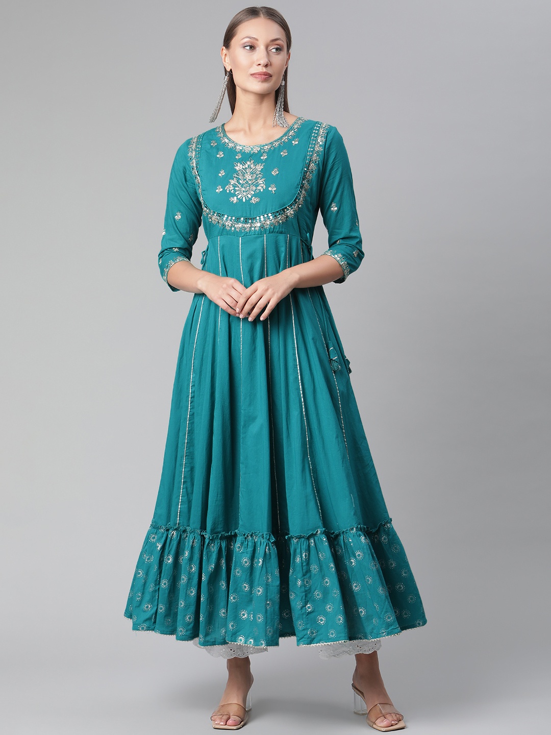 

Divena Women Green Gotta Patti Anarkali Kurta with Flared Details