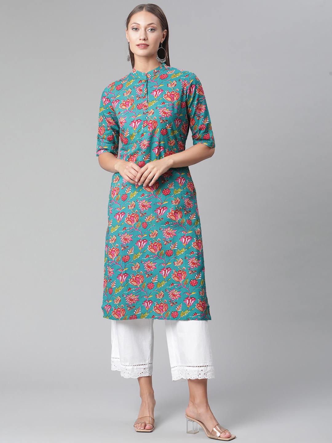 

Divena Women Green & Pink Floral Printed Floral Kurta