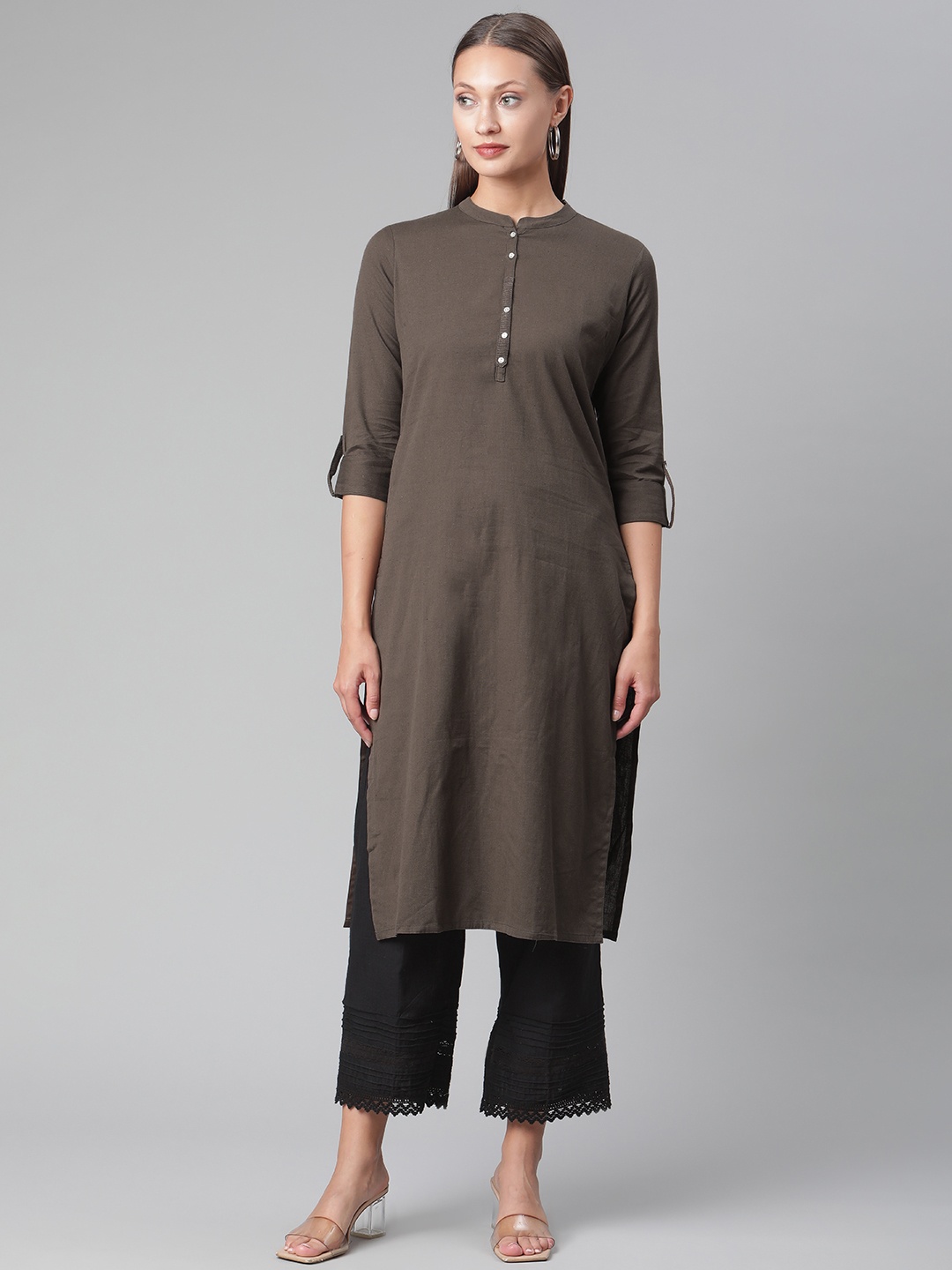 

Divena Women Coffee Brown Mandarin Collar Straight Kurta