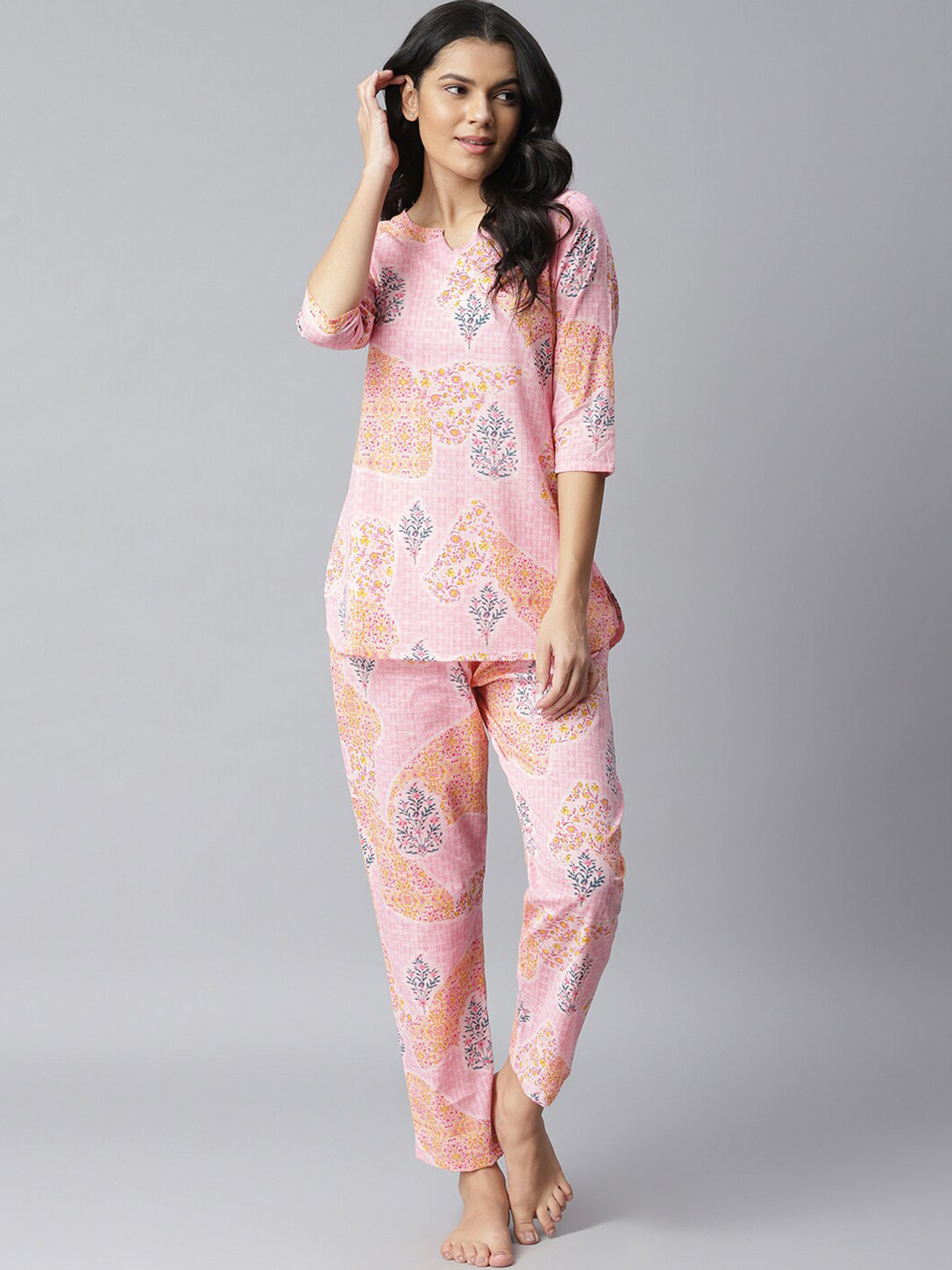 

Stylum Women Pink & Yellow Printed Night suit