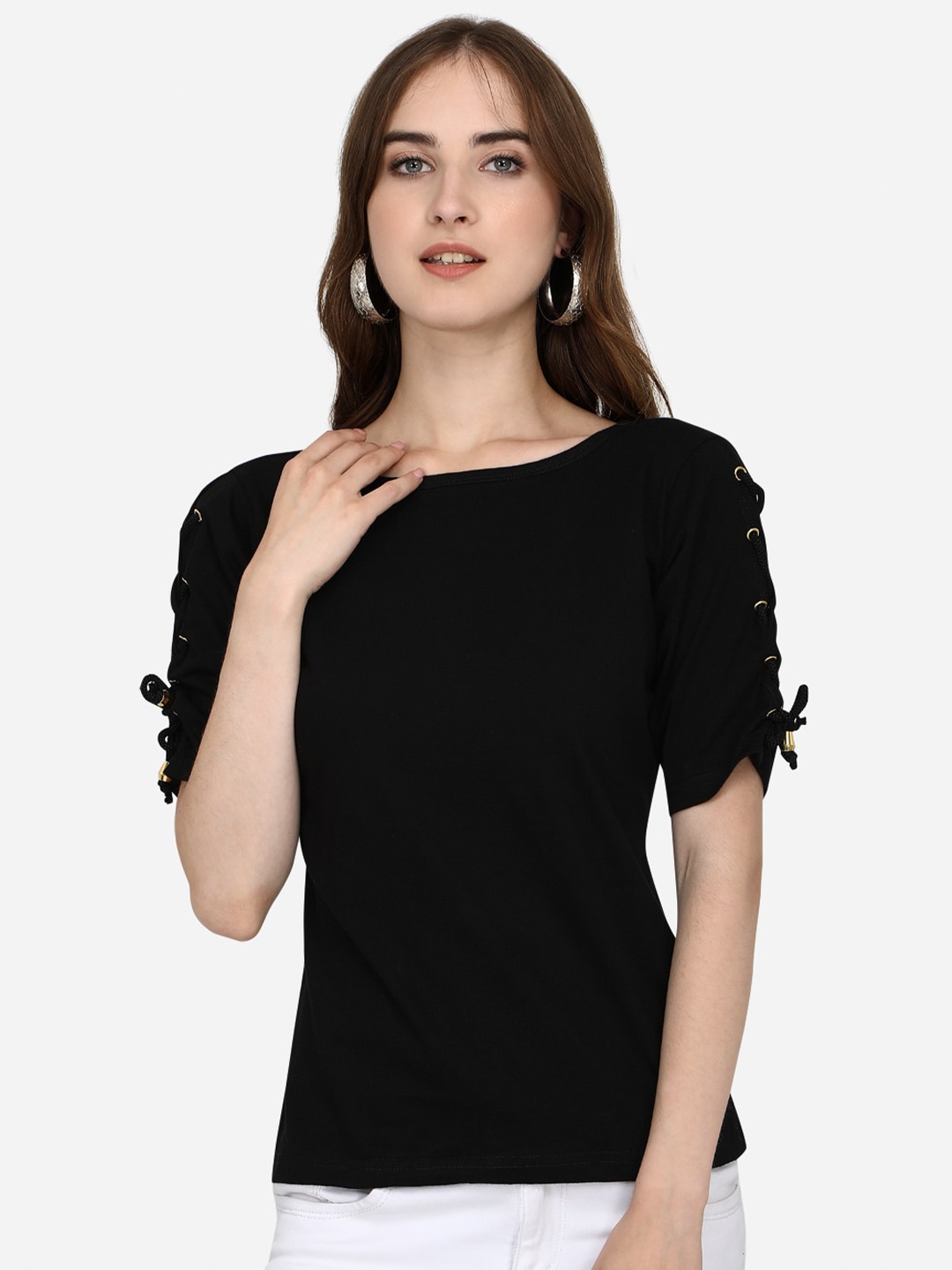 

OM SAI LATEST CREATION Women Black Regular Top