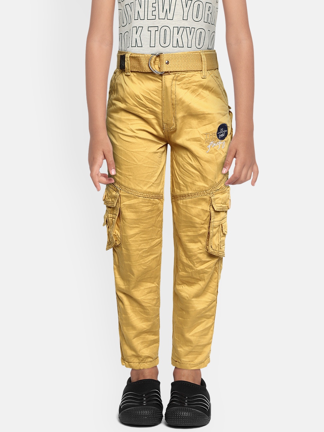 

ADBUCKS Boys Yellow Relaxed Non Iron Pure Cotton Cargo Trousers