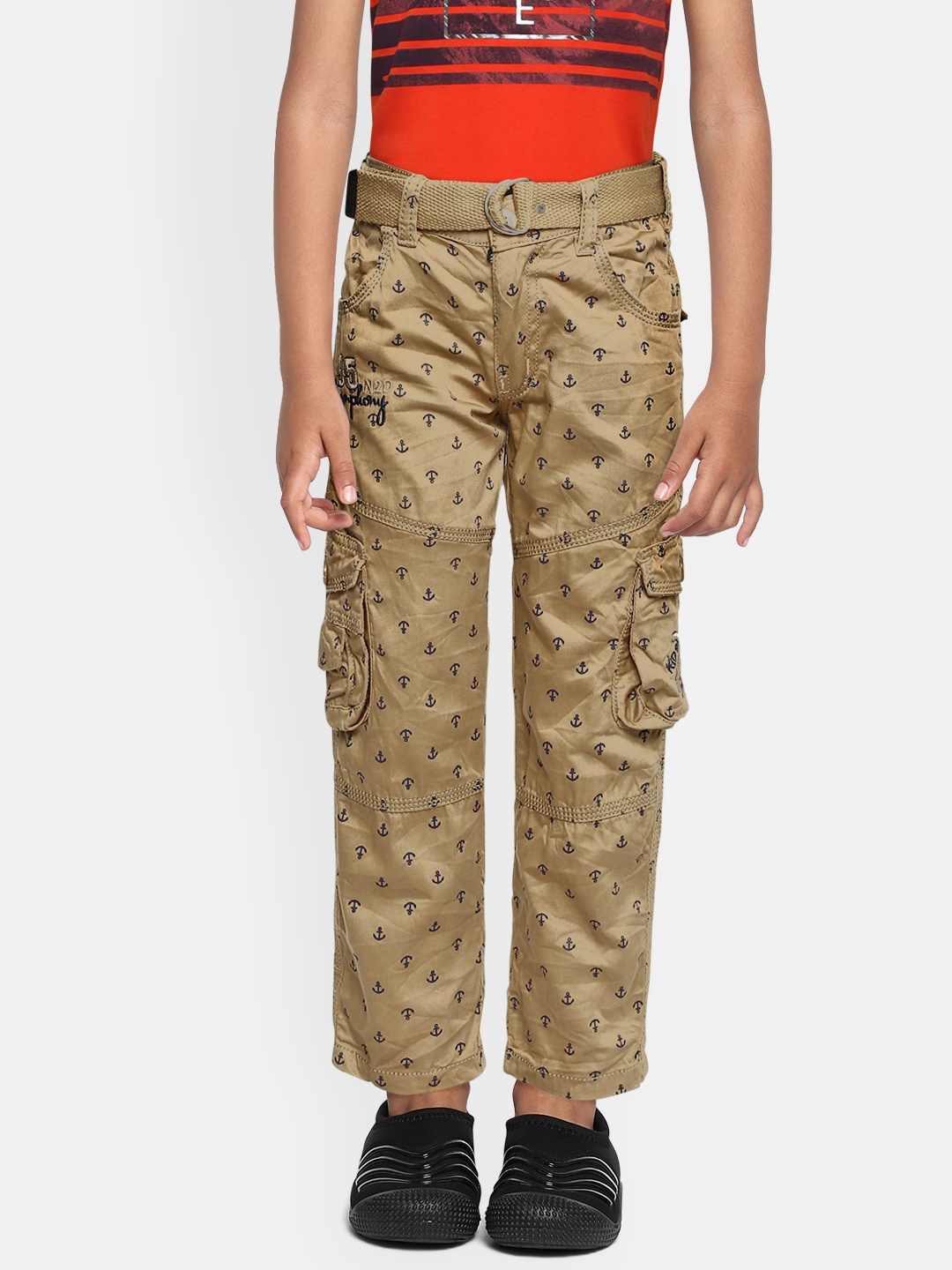 

ADBUCKS Boys Khaki Printed Relaxed Pure Cotton Non Iron Cargos Trousers