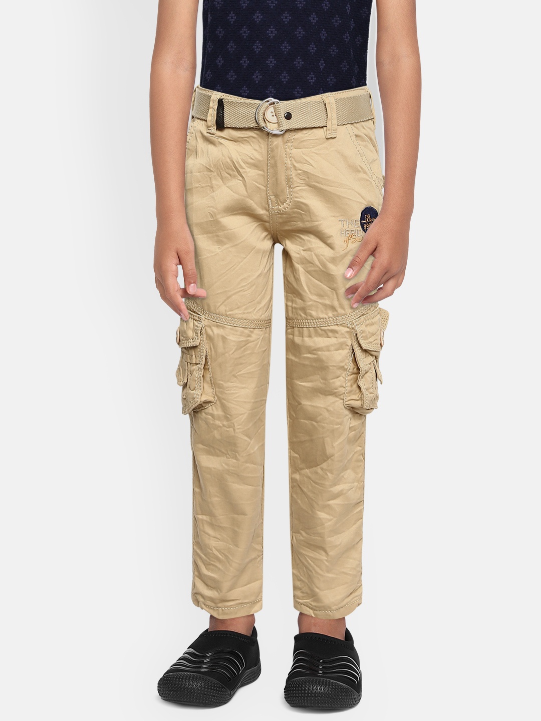 

ADBUCKS Boys Camel Brown Relaxed Non Iron Pure Cotton Cargo Trousers