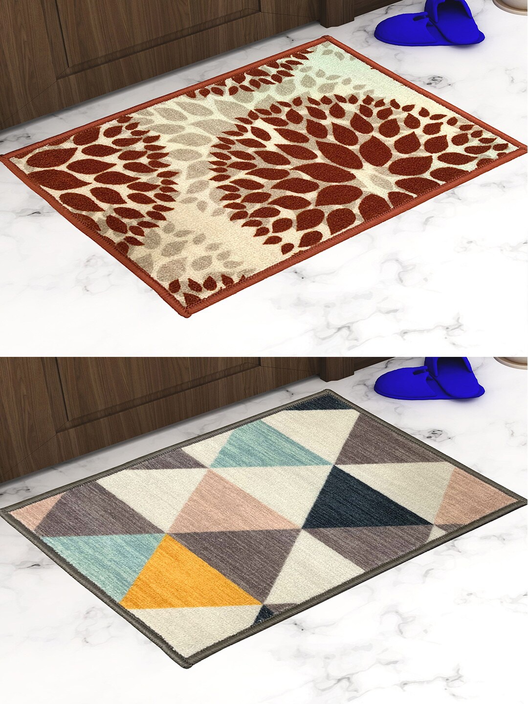 

Athom Trendz Pack Of 2 Printed Trendz Premium Anti-Skid Doormats, Beige