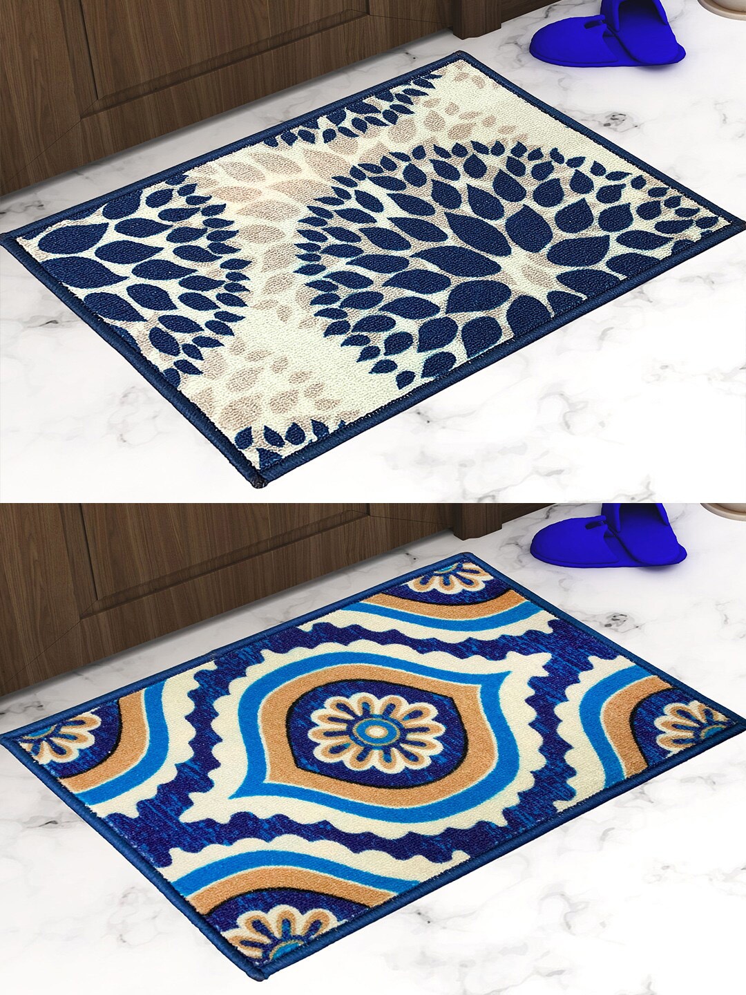 

Athom Trendz Pack of 2 Premium Anti-Skid Printed Doormat, Blue