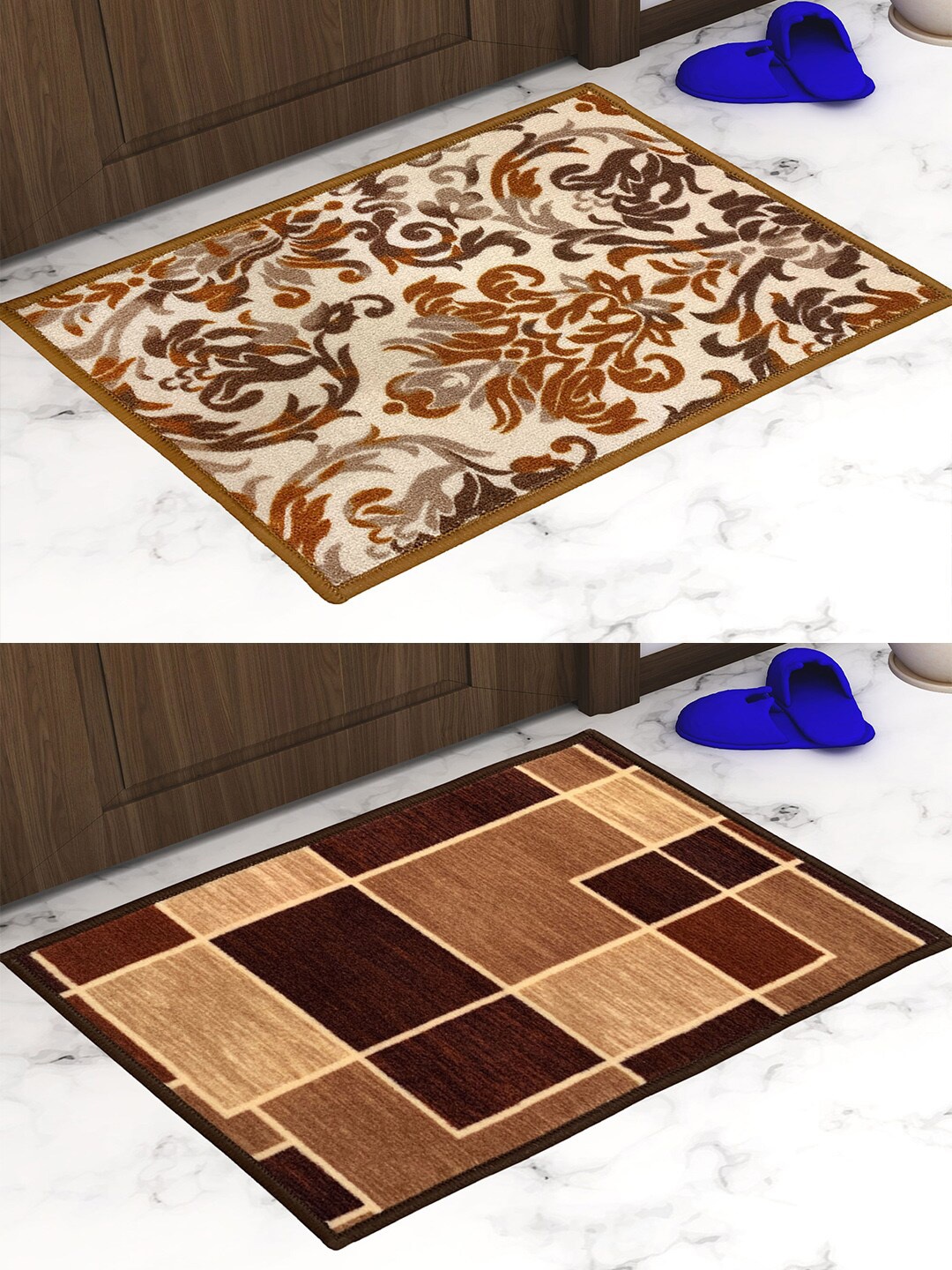 

Athom Trendz Pack of 2 Premium Anti-Skid Printed Doormat, Brown