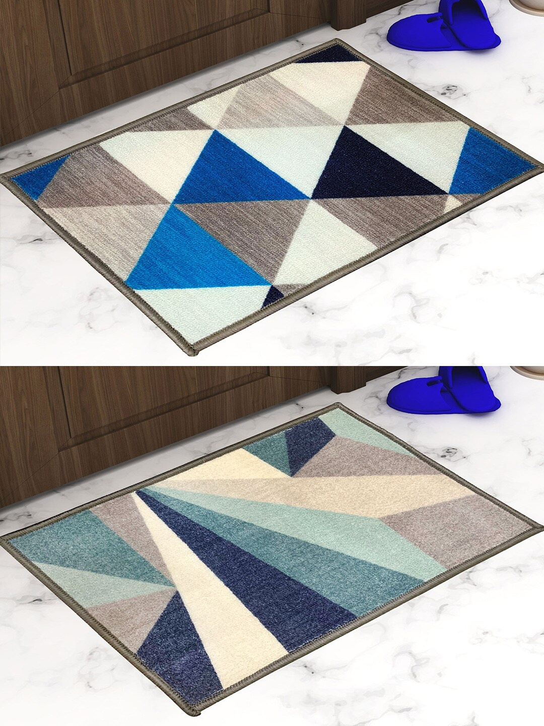 

Athom Trendz Pack Of 2 Printed Trendz Premium Anti-Skid Doormats, Off white