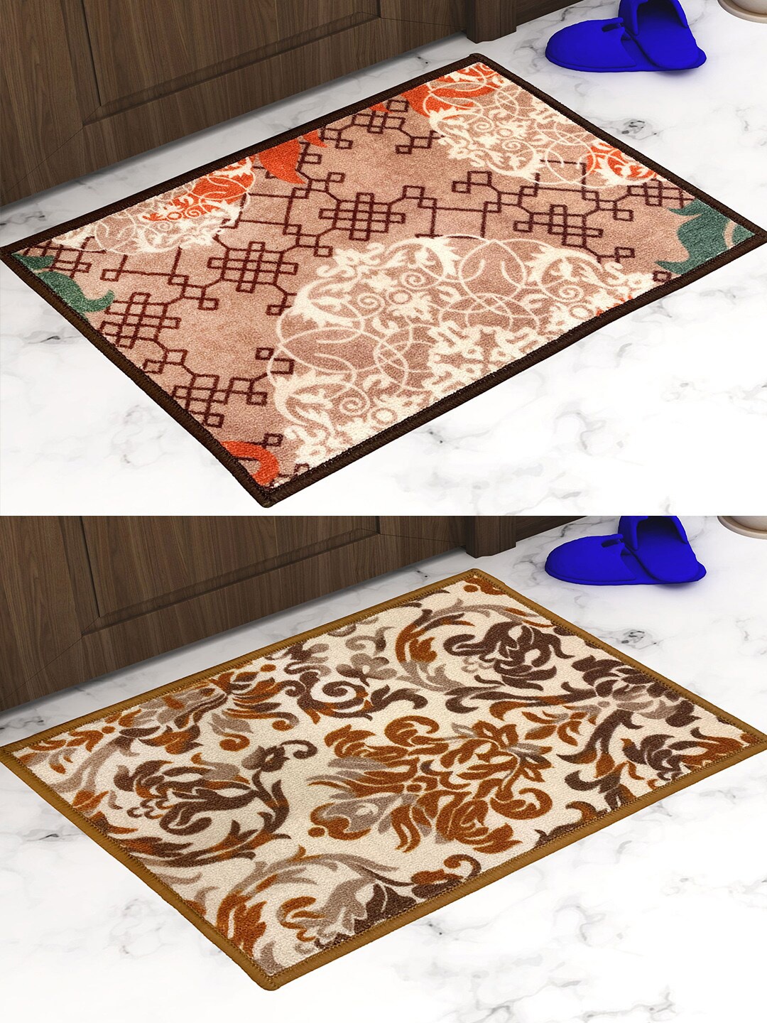 

Athom Trendz Pack Of 2 Printed Trendz Premium Anti-Skid Doormats, Beige