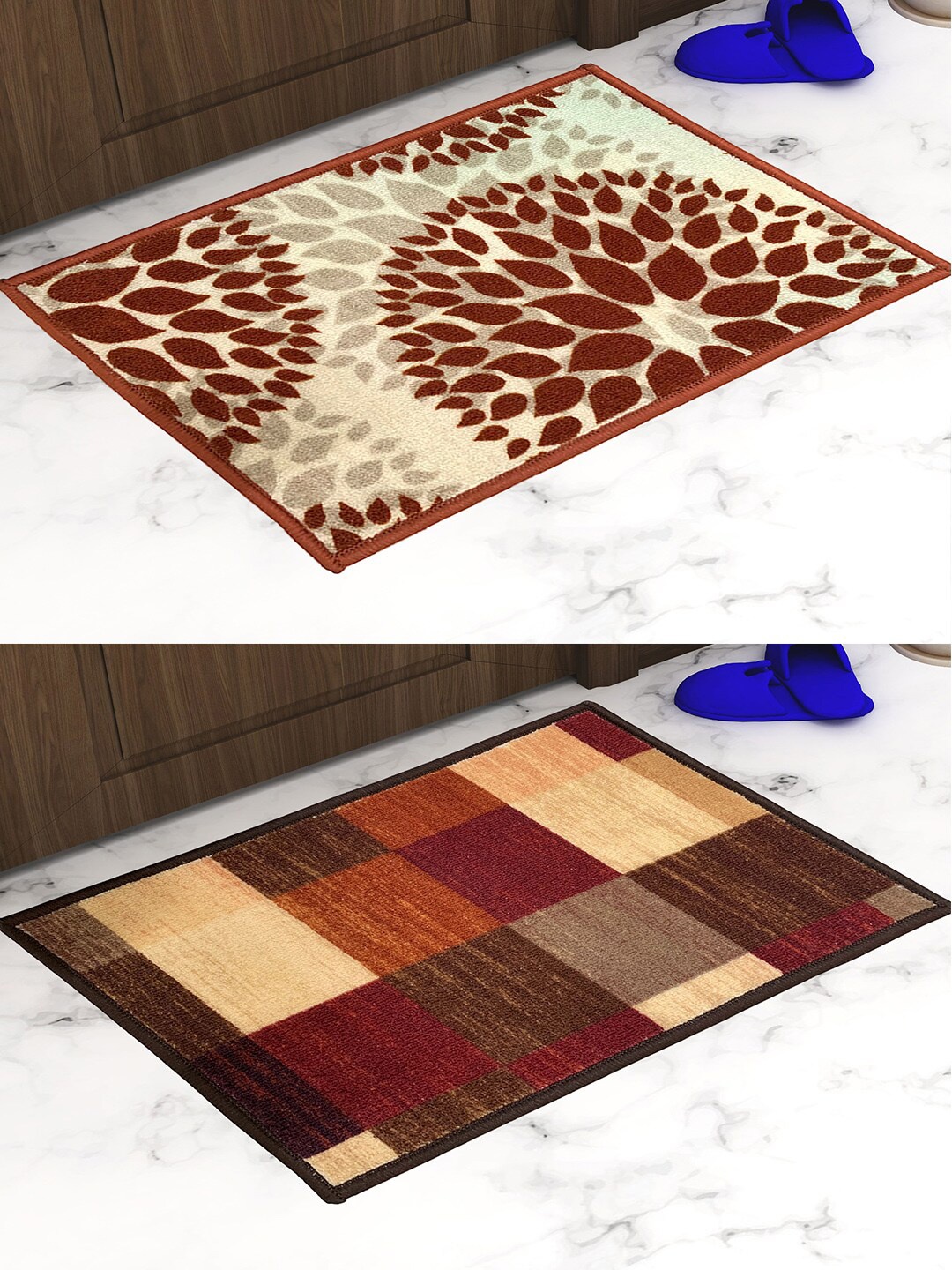 

Athom Trendz Pack Of 2 Printed Trendz Premium Anti-Skid Doormats, Brown