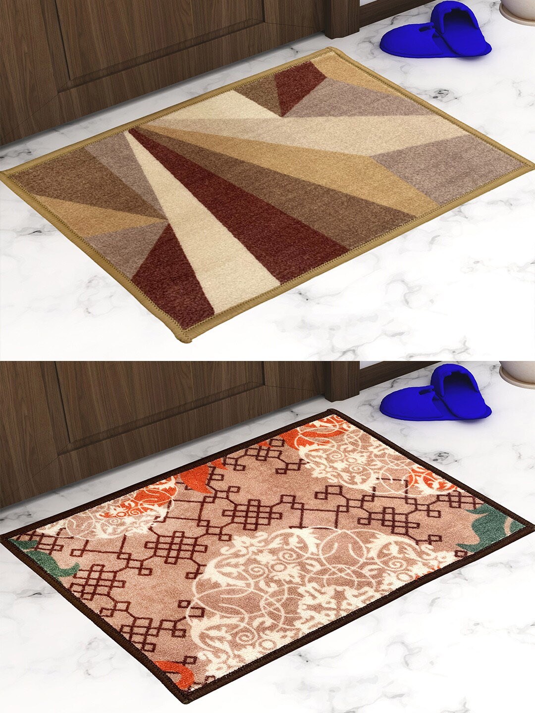 

Athom Trendz Pack of 2 Premium Anti-Skid Printed Doormat, Brown