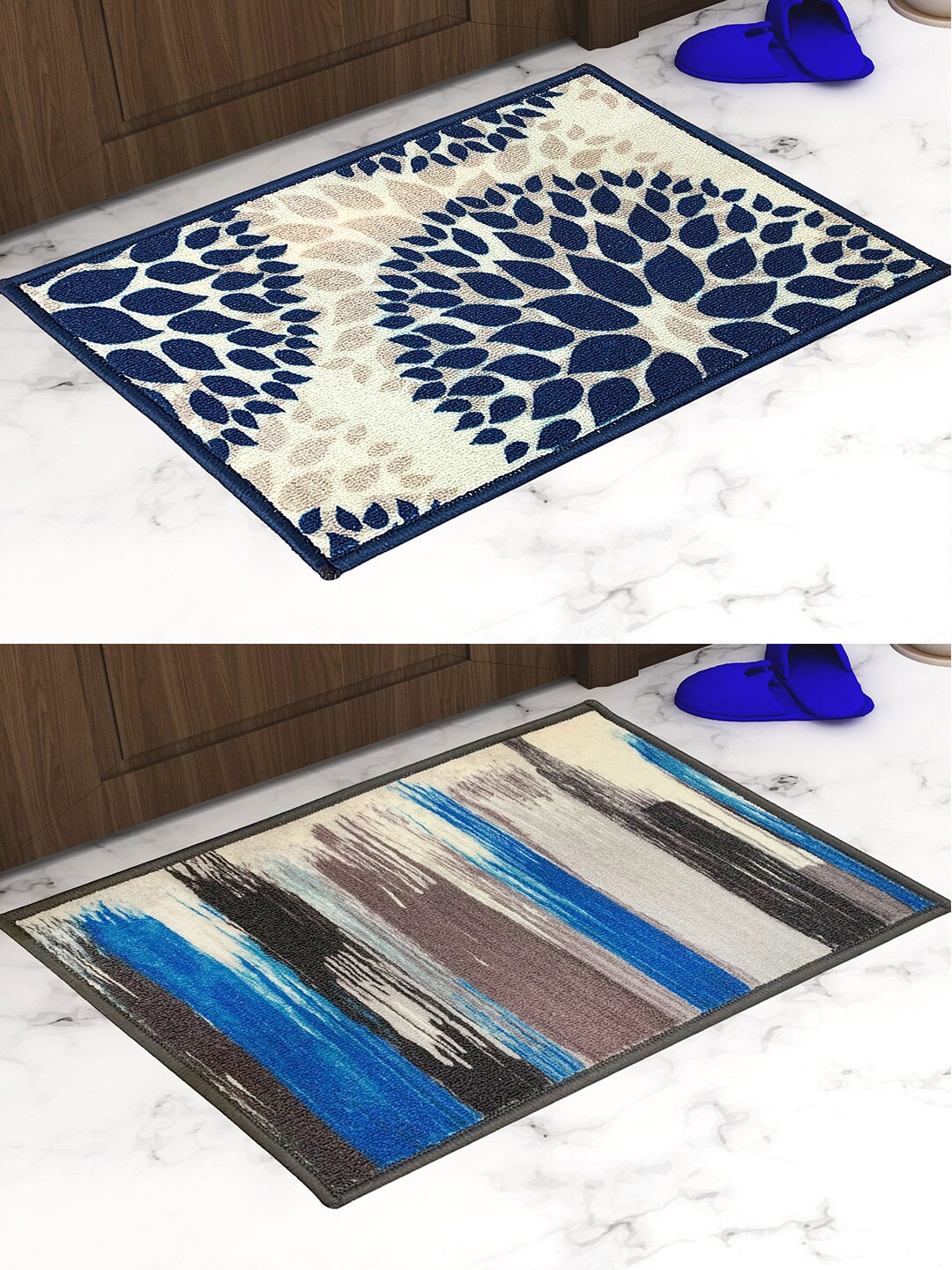 

Athom Trendz Pack Of 2 Printed Trendz Premium Anti-Skid Doormats, Blue