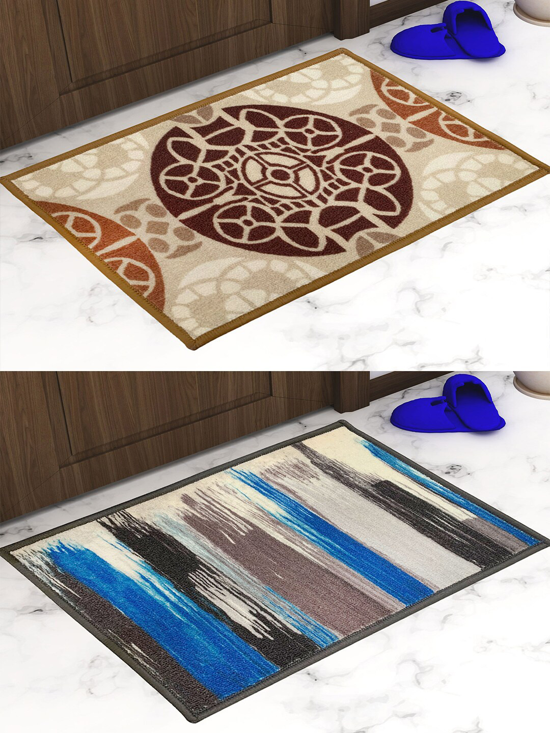 

Athom Trendz Pack Of 2 Printed Trendz Premium Anti-Skid Doormats, Brown