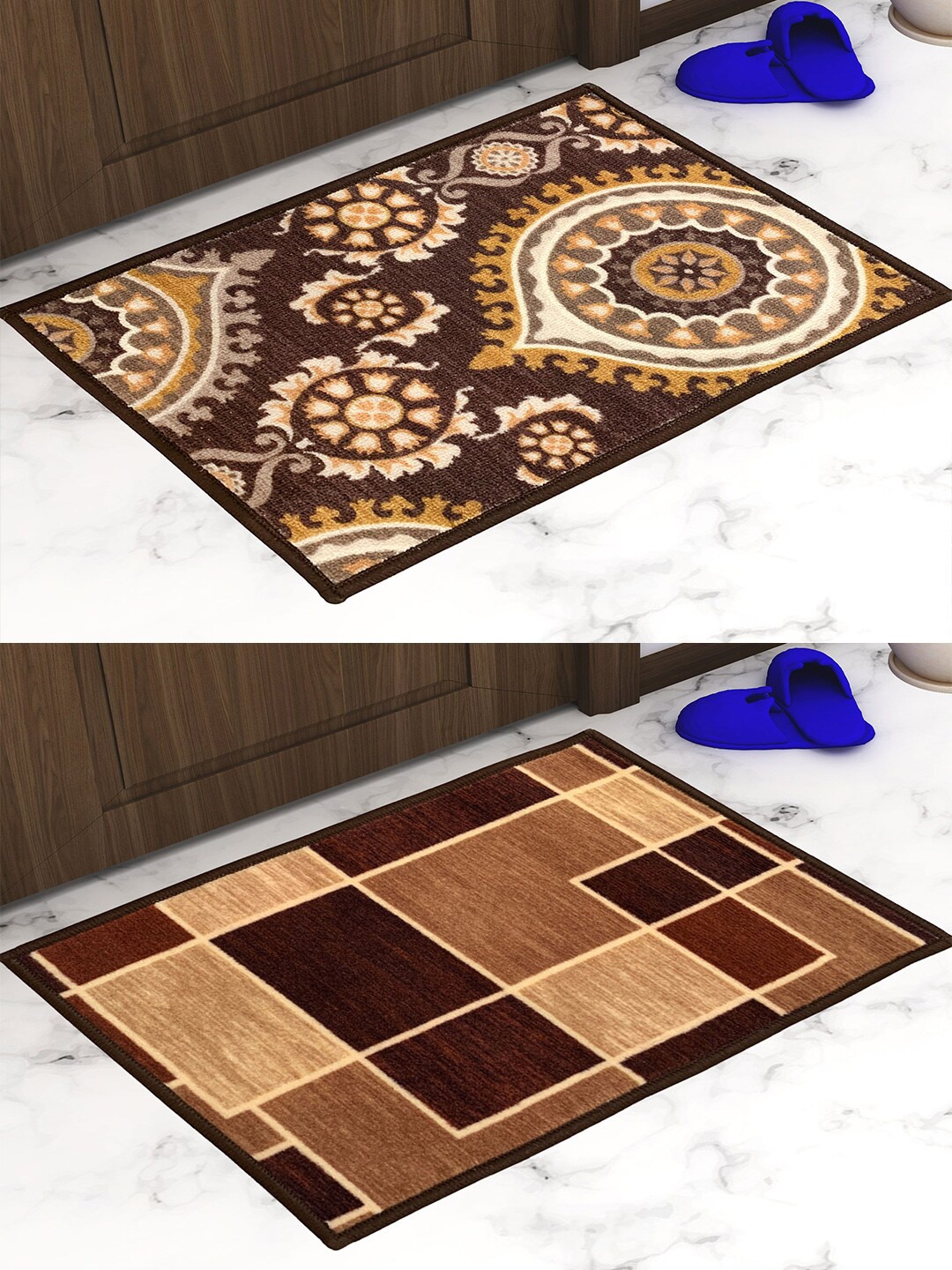 

Athom Trendz Pack Of 2 Printed Trendz Premium Anti-Skid Doormats, Brown