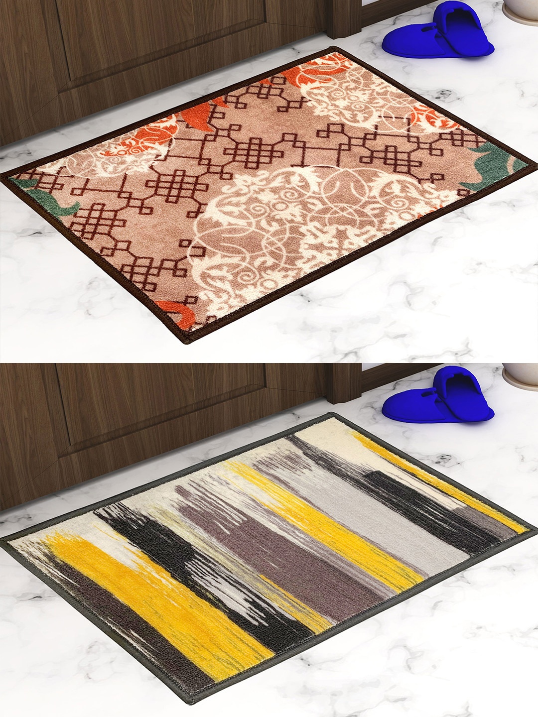 

Athom Trendz Pack of 2 Premium Anti-Skid Printed Doormat, Multi