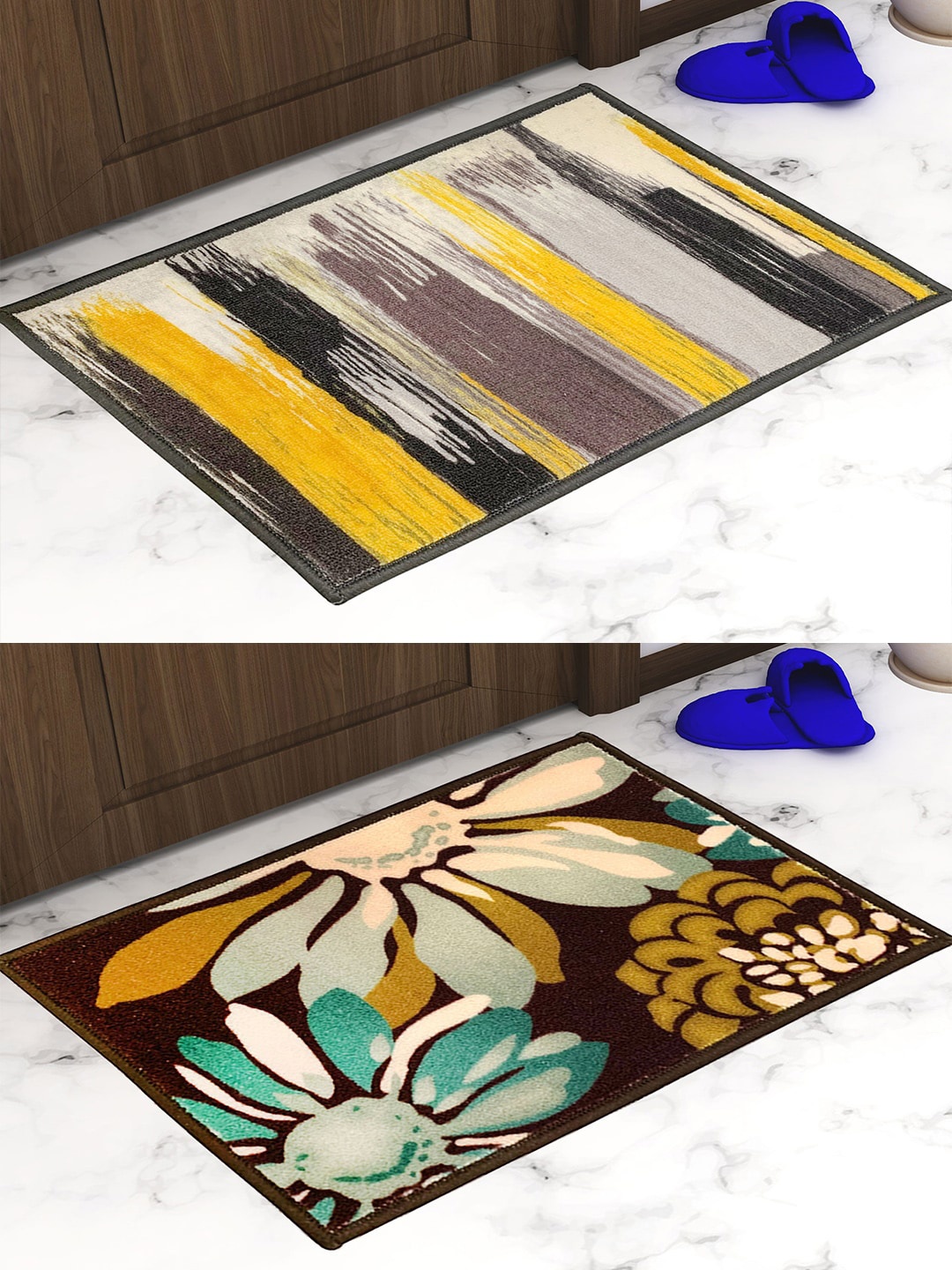 

Athom Trendz Pack Of 2 Printed Trendz Premium Anti-Skid Doormats, Brown