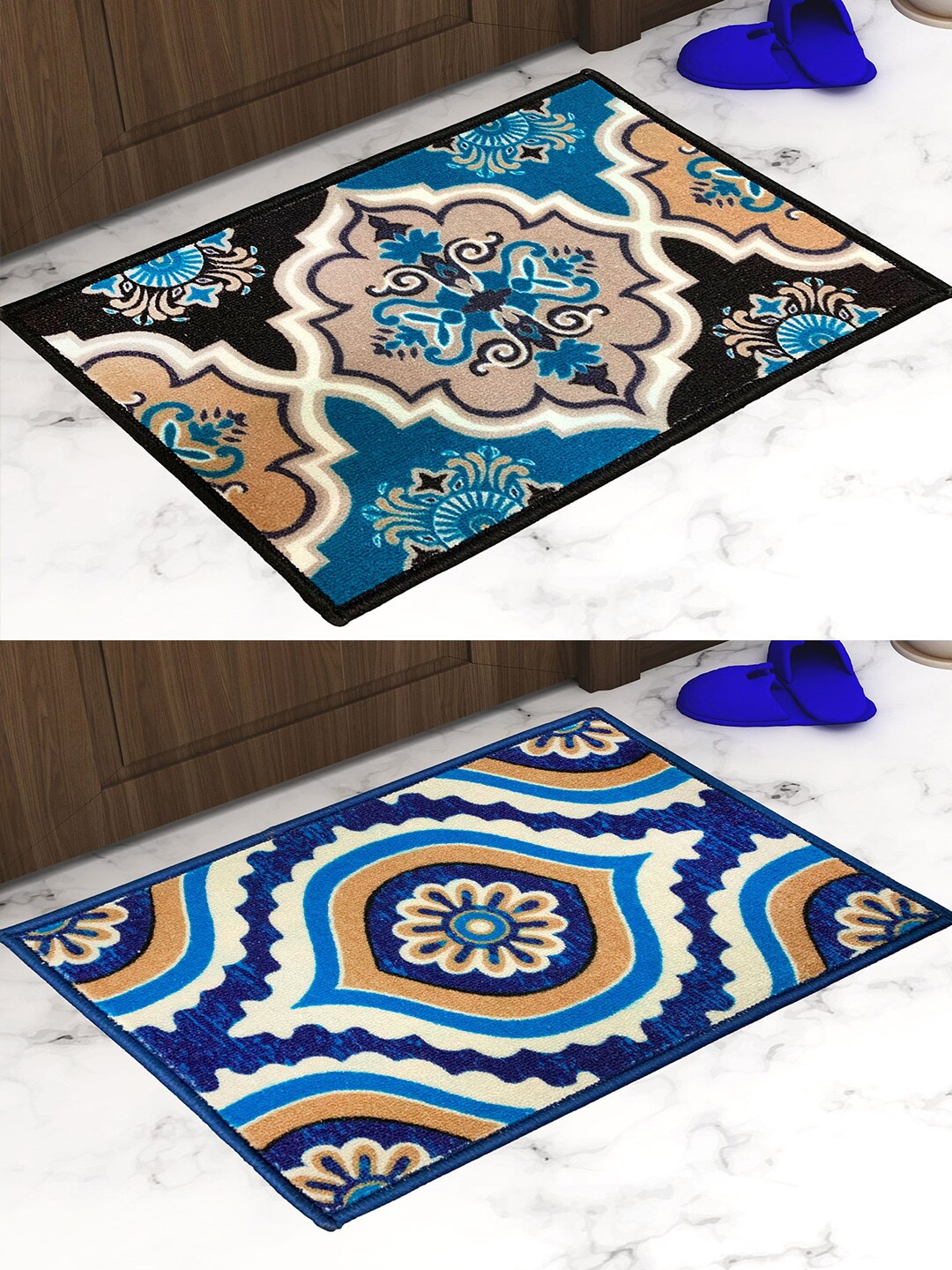 

Athom Trendz Pack of 2 Premium Anti-Skid Printed Doormat, Blue