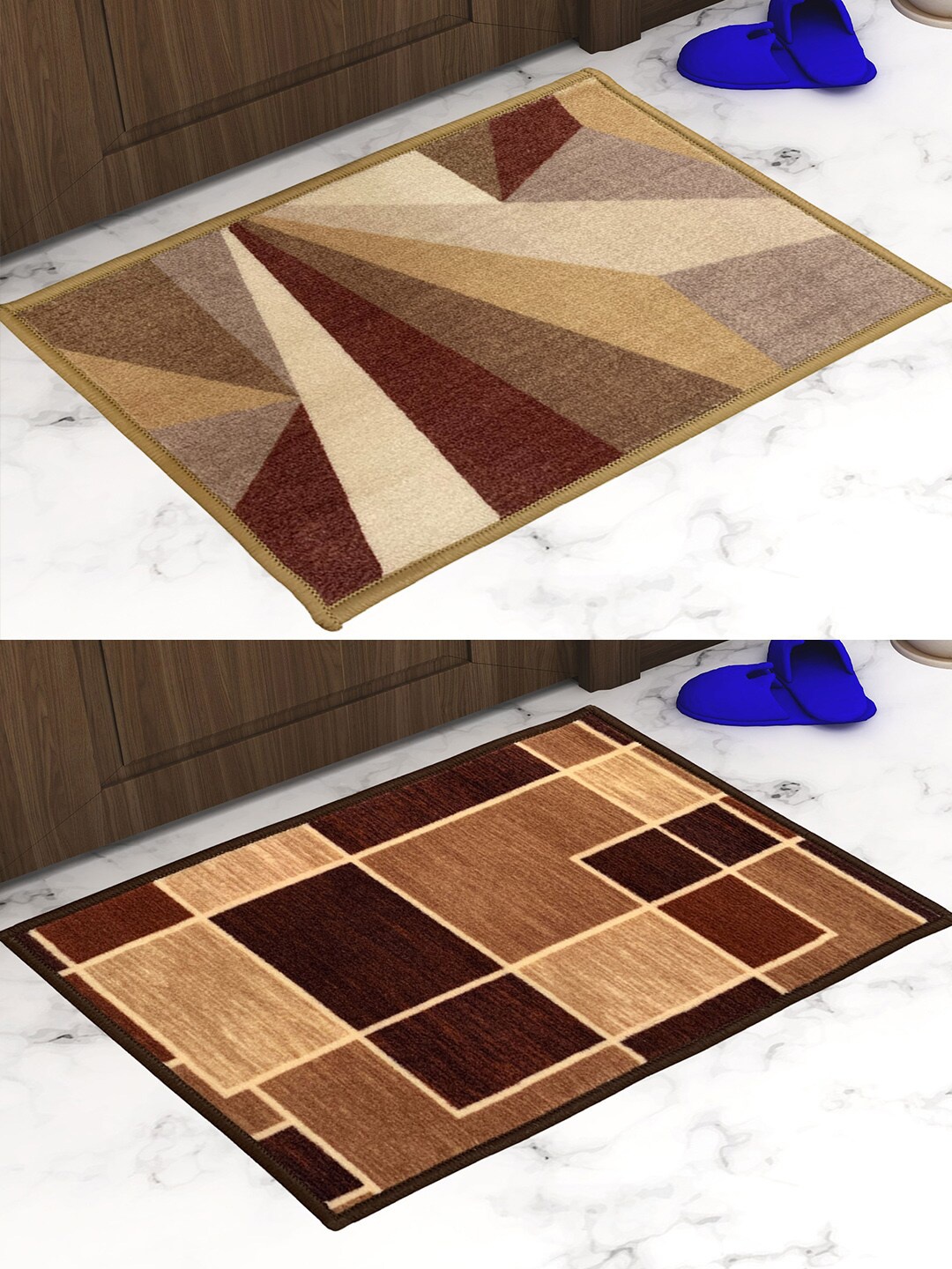 

Athom Trendz Set of 2 Beige & Brown Printed Premium Anti Slip Doormats