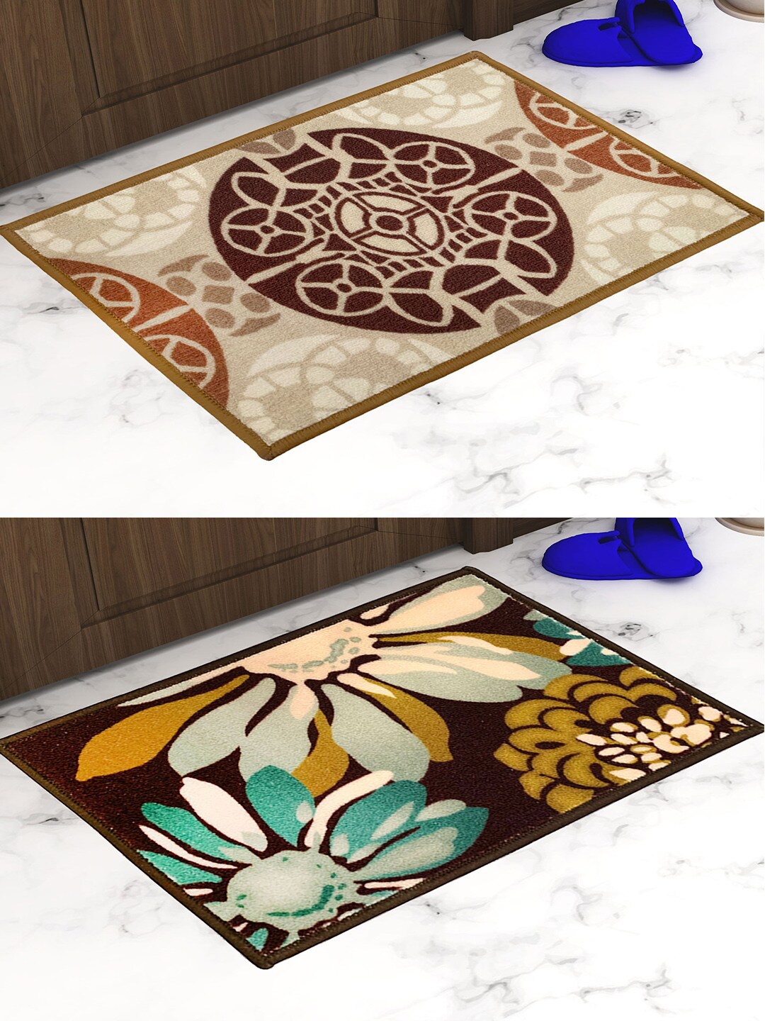 

Athom Trendz Pack Of 2 Printed Trendz Premium Anti-Skid Doormats, Brown