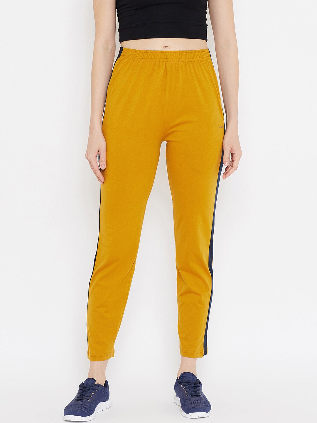 

Okane Women Mustard-Yellow & Navy-Blue Solid Track Pants