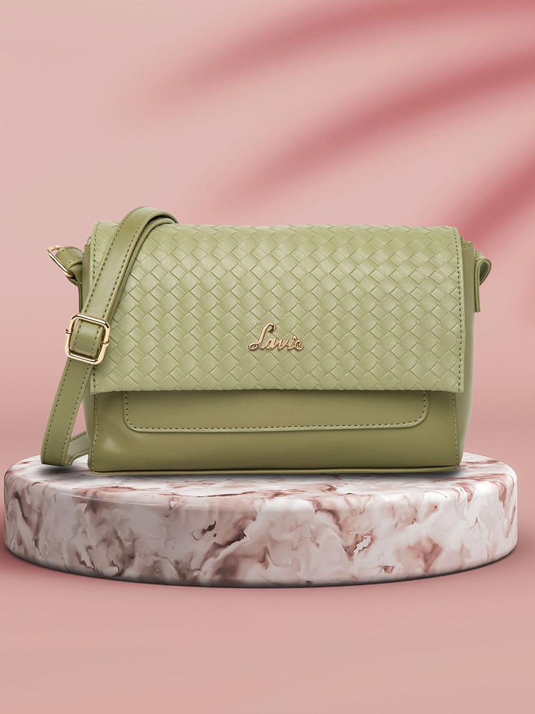 

Lavie Texby Women Olive Green Textured Foldover Sling Bag
