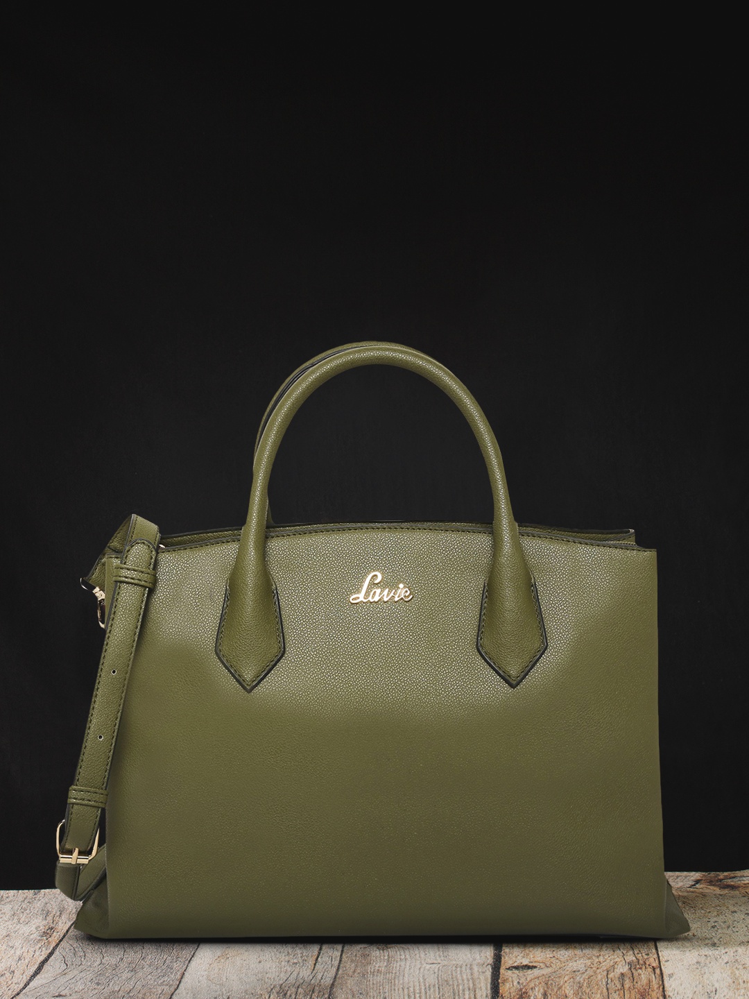 

Lavie Olive Green Solid Handheld Bag