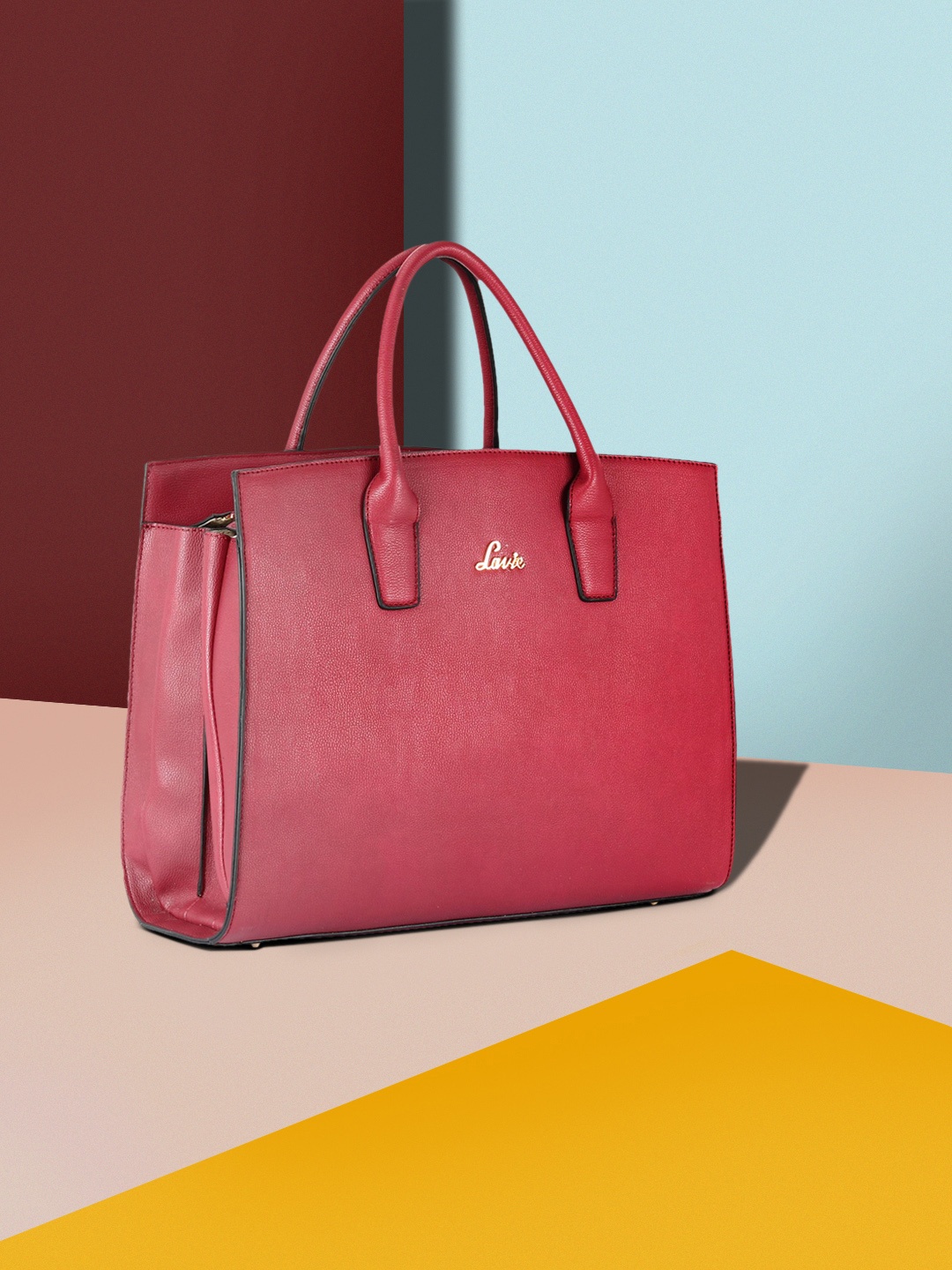 

Lavie Red Solid PU Oversized Structured Laptop Handheld Bag