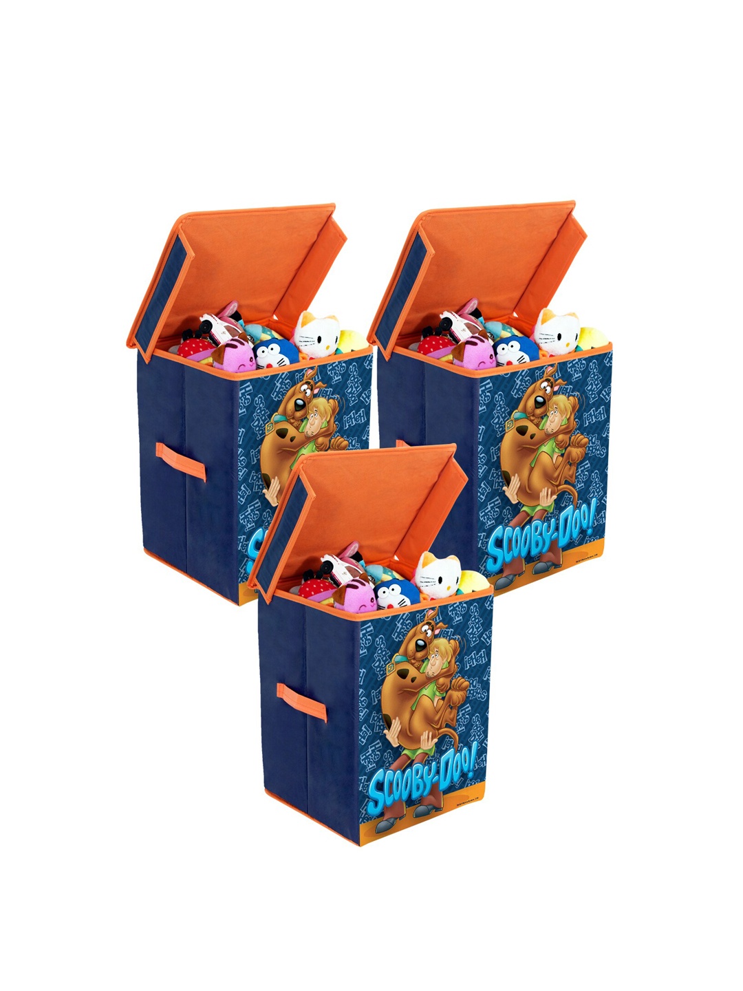 

prettykrafts Unisex Blue & Orange Pack of 3 Scooby-Doo Printed Storage Box