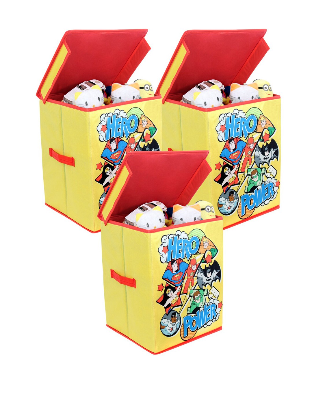 

prettykrafts Unisex Yellow & Red Pack of 3 Super Friends Printed Storage Box