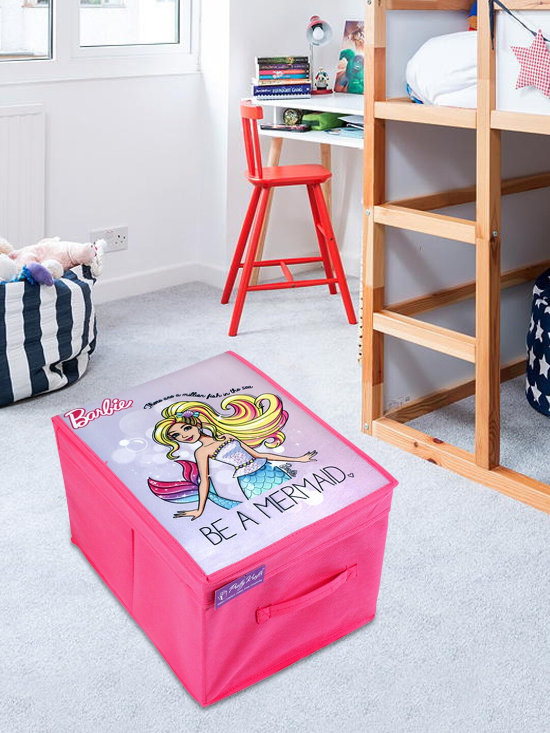 

prettykrafts Unisex Pink Barbie Printed Foldable Storage Box with Top Lid